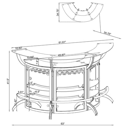 Dallas 2-shelf Curved Home Bar Silver and Frosted Glass (Set of 3)