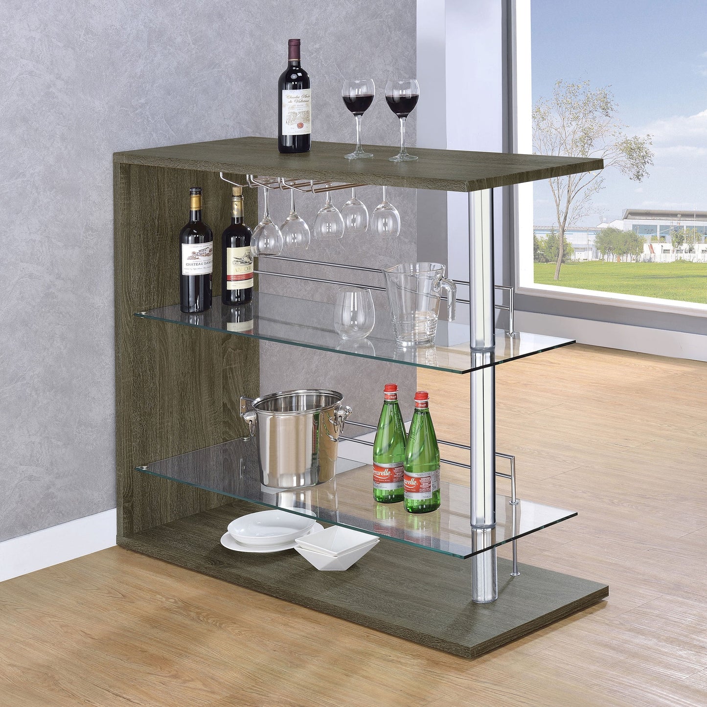 Prescott Rectangular 2-shelf Bar Unit Glossy Black