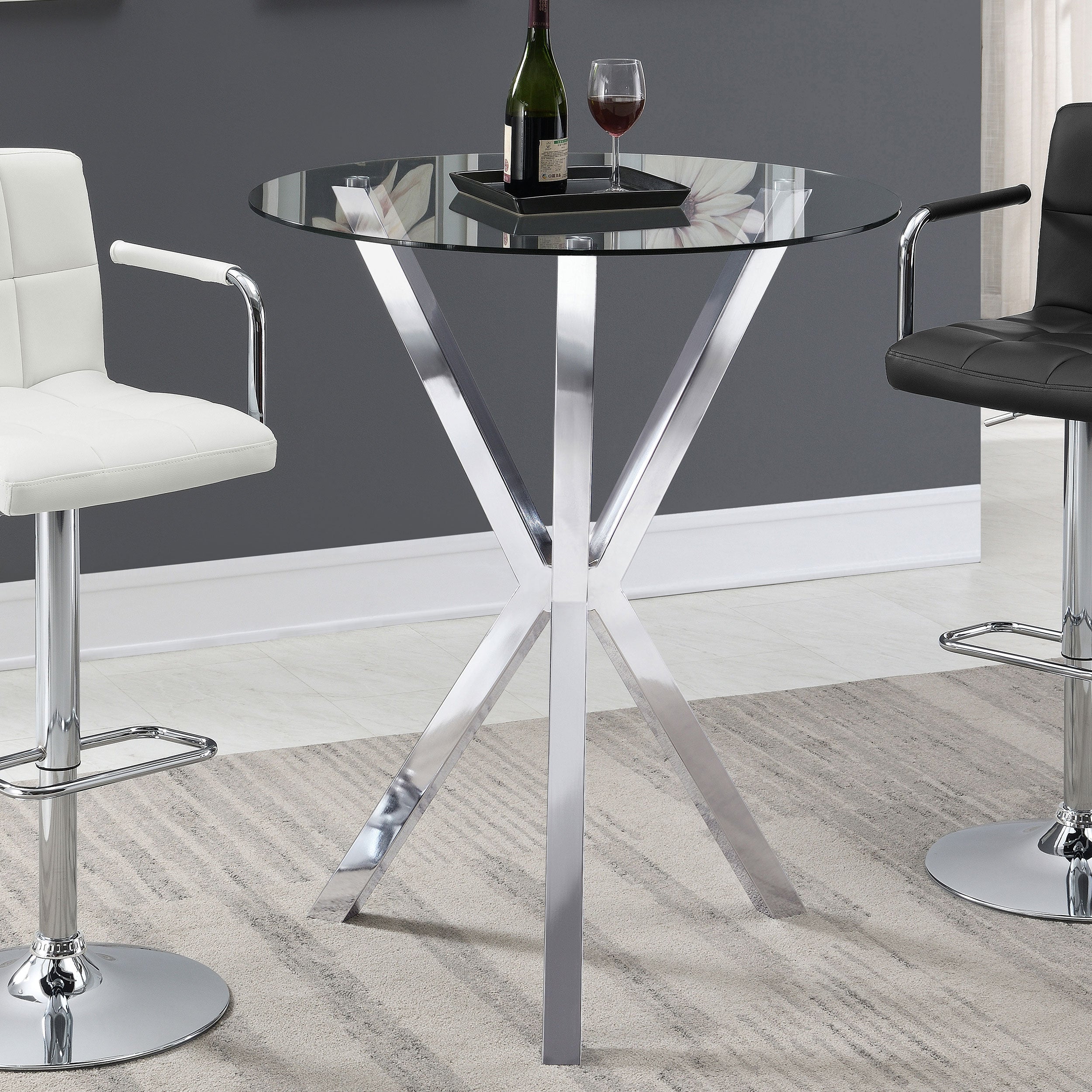 Denali Round Glass Top Bar Table Chrome