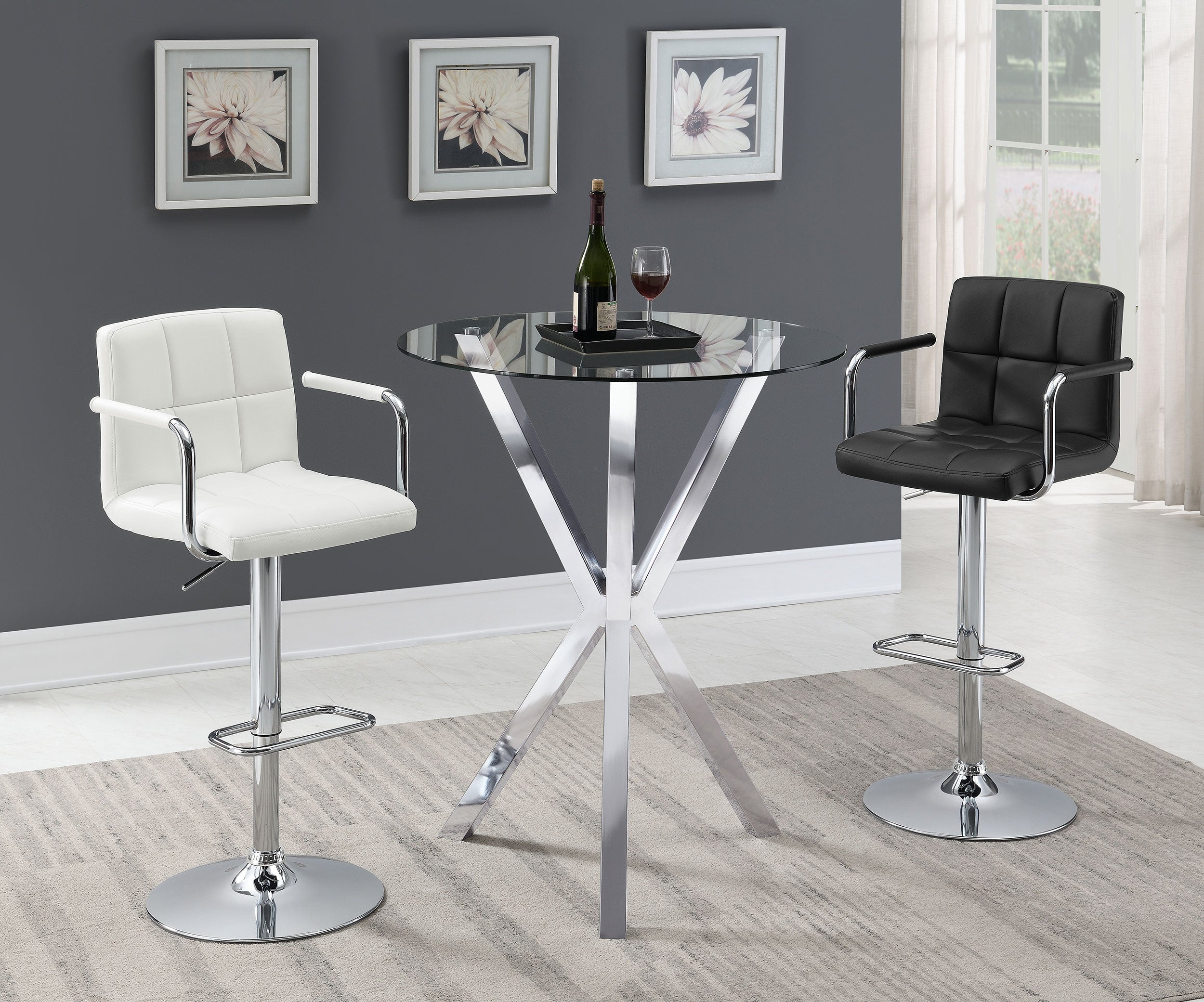 Denali Round Glass Top Bar Table Chrome