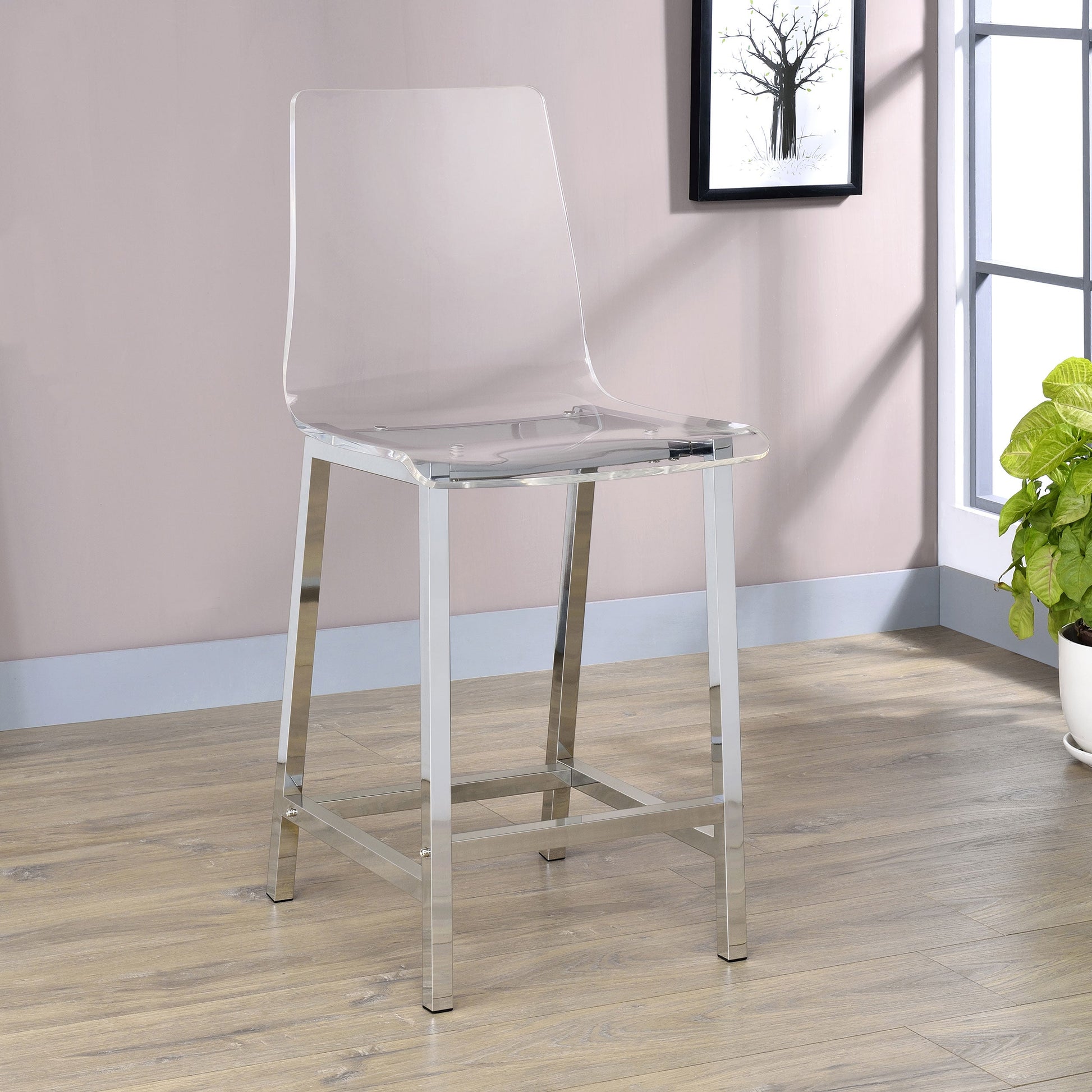 Coaster Juelia Counter Height Stools Chrome and Clear Acrylic (Set of 2) Default Title