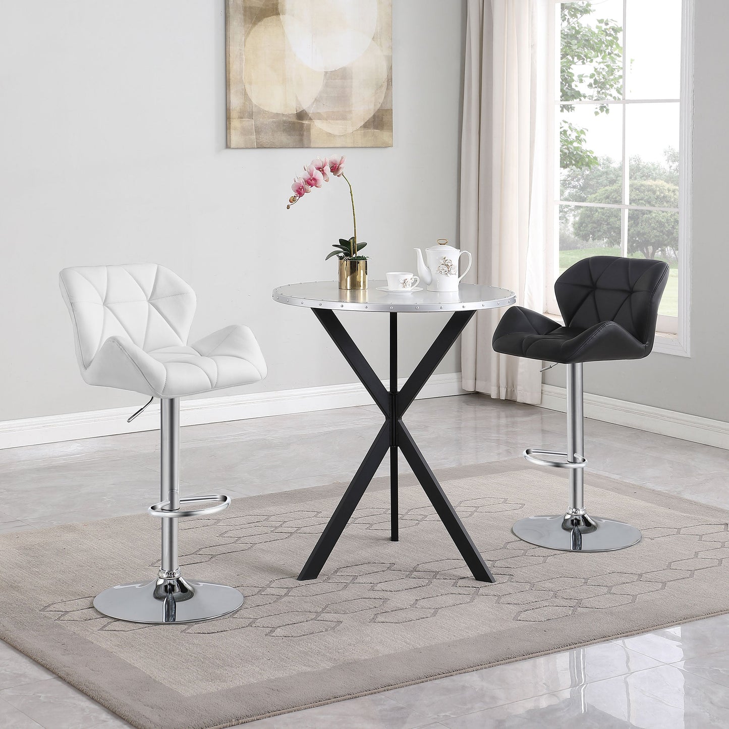 Coaster Berrington Adjustable Bar Stools Chrome and White (Set of 2) Black