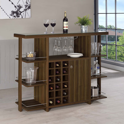 Evelio Bar Unit with Wine Bottle Storage Walnut