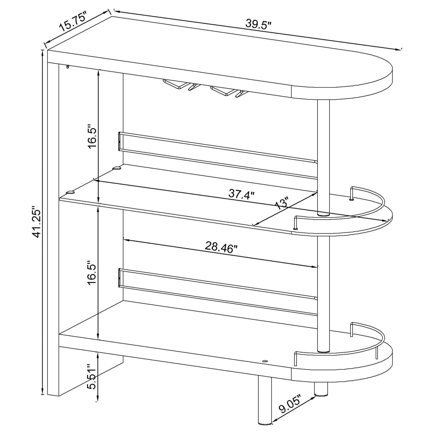 Adolfo 3-tier Bar Table Glossy Black and Clear