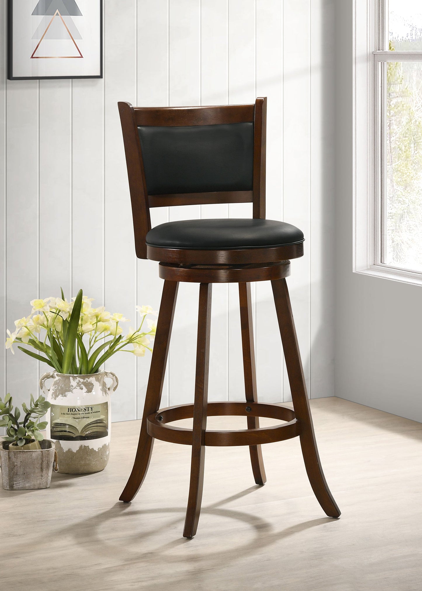 Coaster Broxton Upholstered Swivel Bar Stools Chestnut and Black (Set of 2) Counter Height