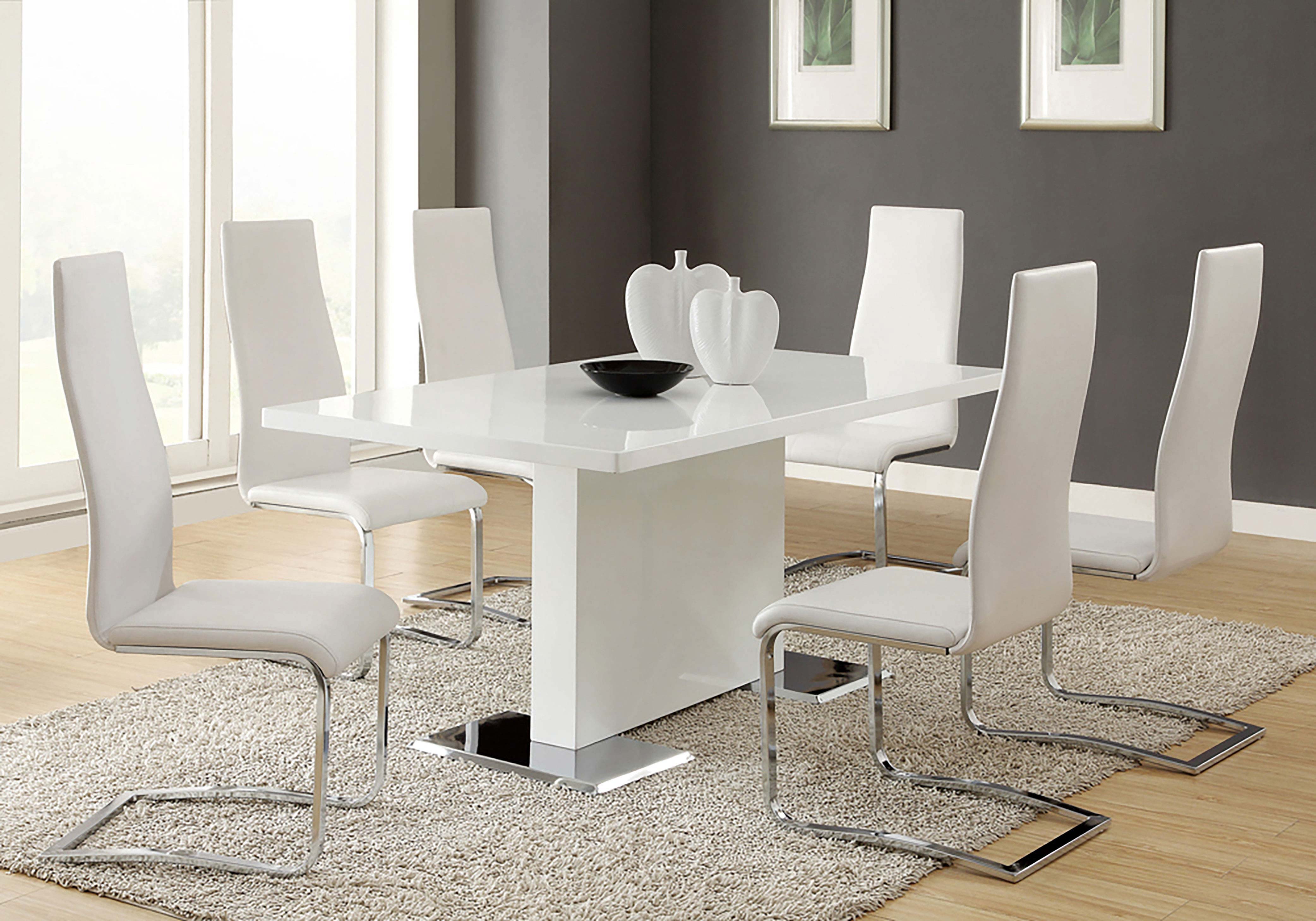 Anges T-shaped Pedestal Dining Table Glossy White