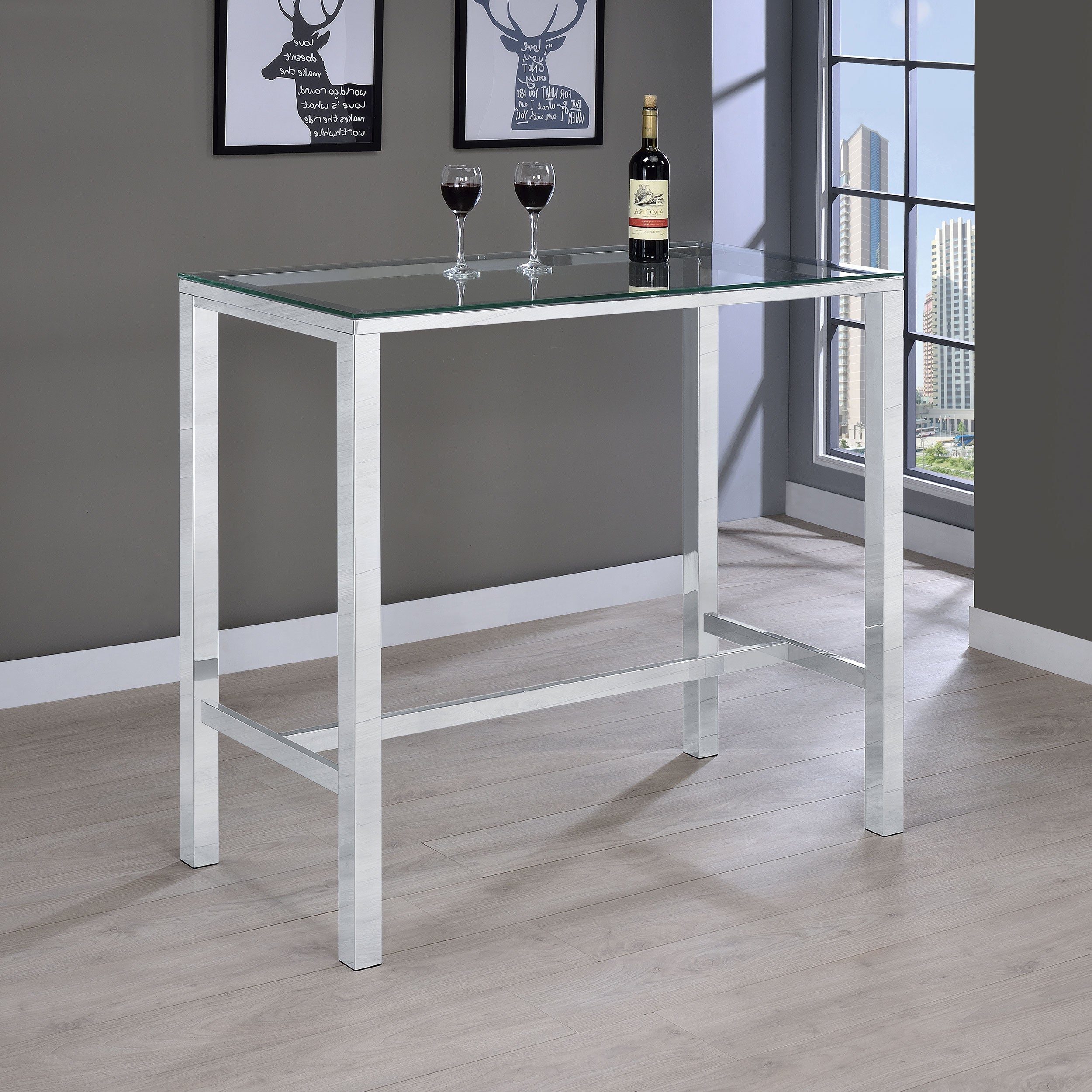 Tolbert Bar Table with Glass Top Chrome