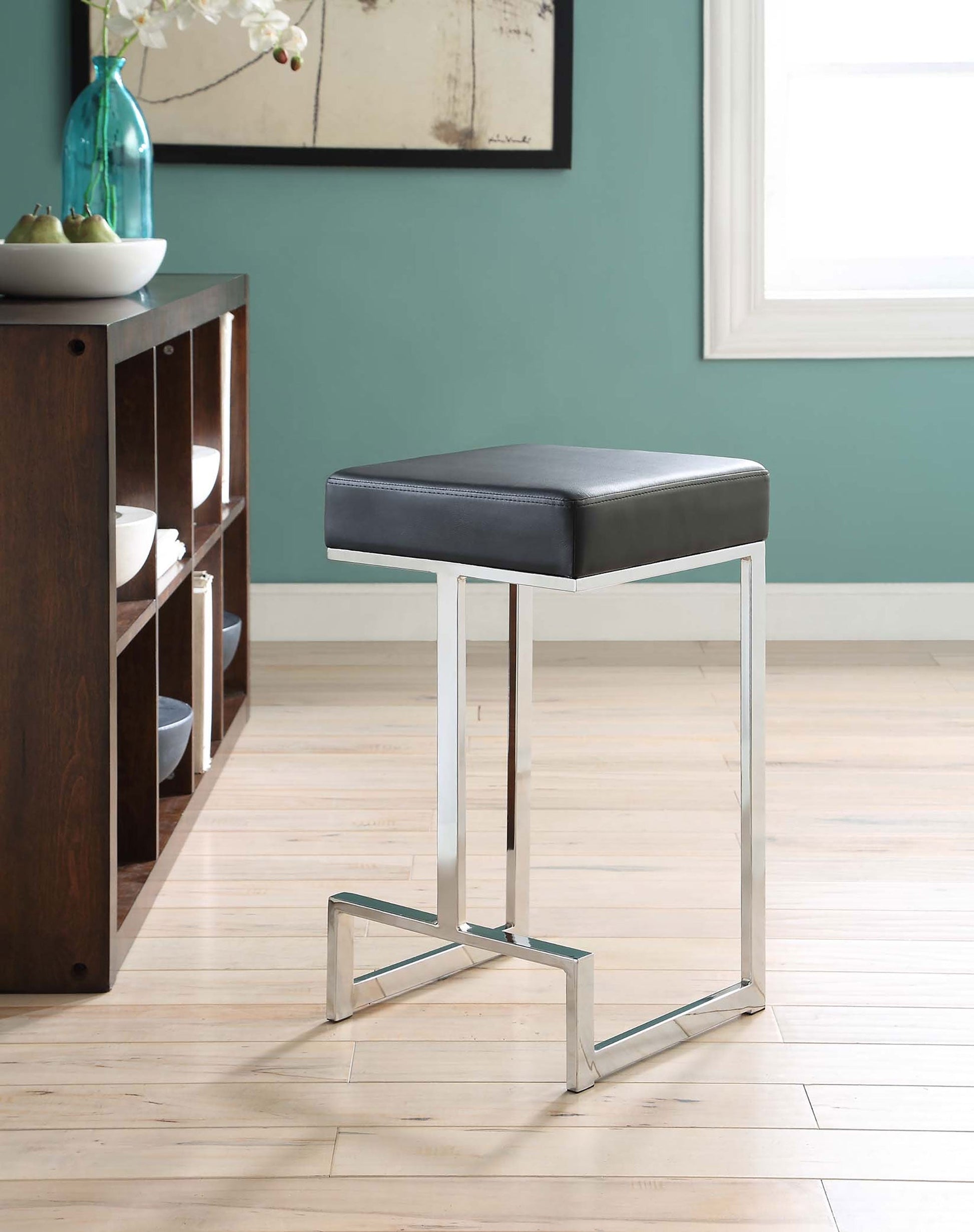 Coaster Gervase Square Bar Stool Black and Chrome Counter Height