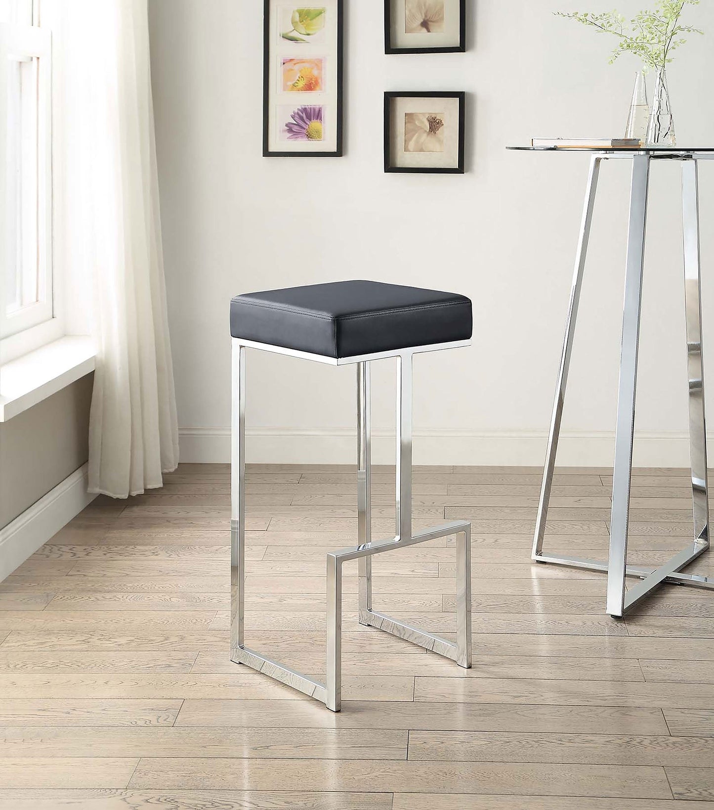 Coaster Gervase Square Bar Stool Black and Chrome Counter Height