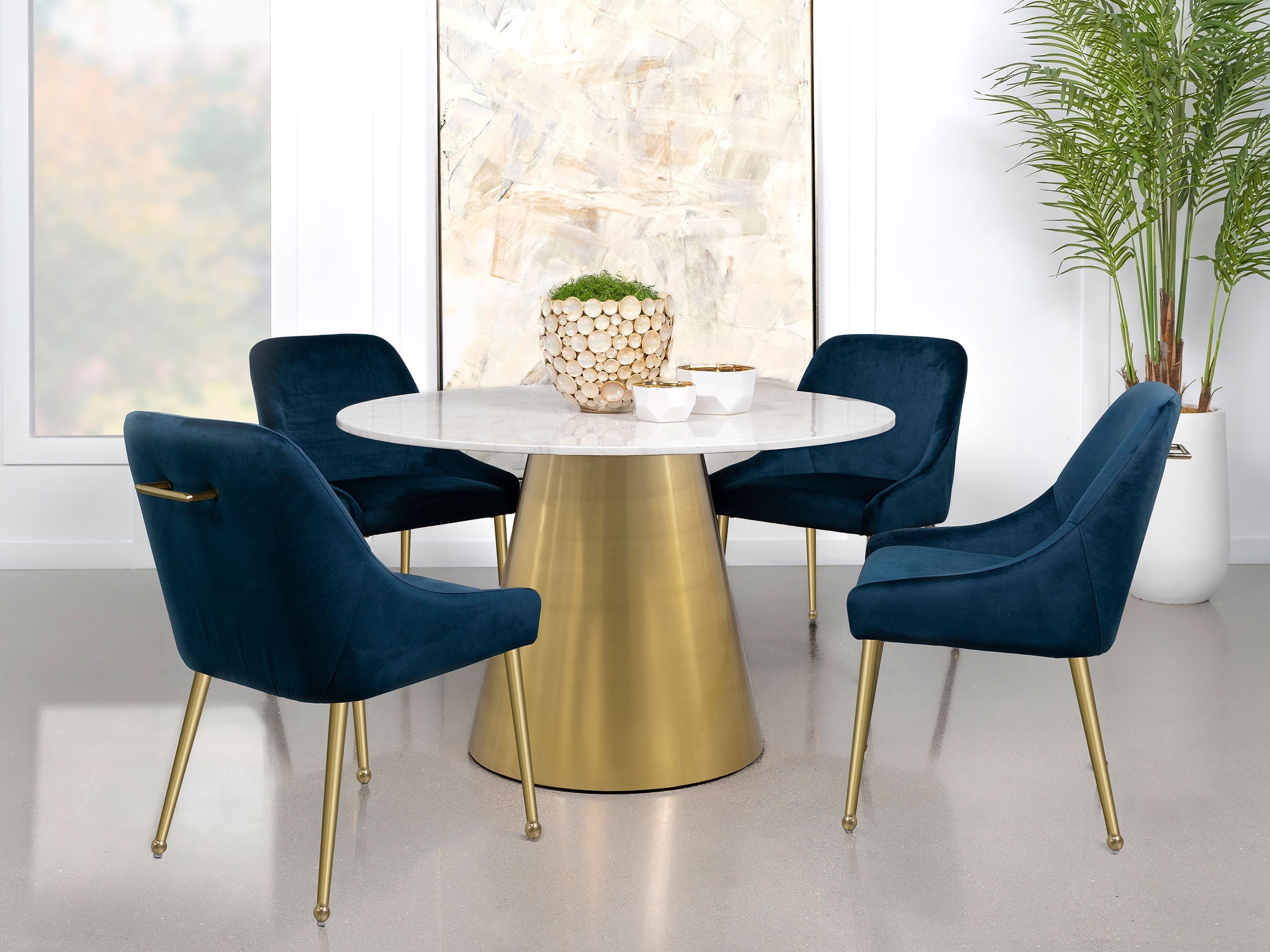 Ambrose Round 50-inch Marble Top Dining Table Brushed Gold