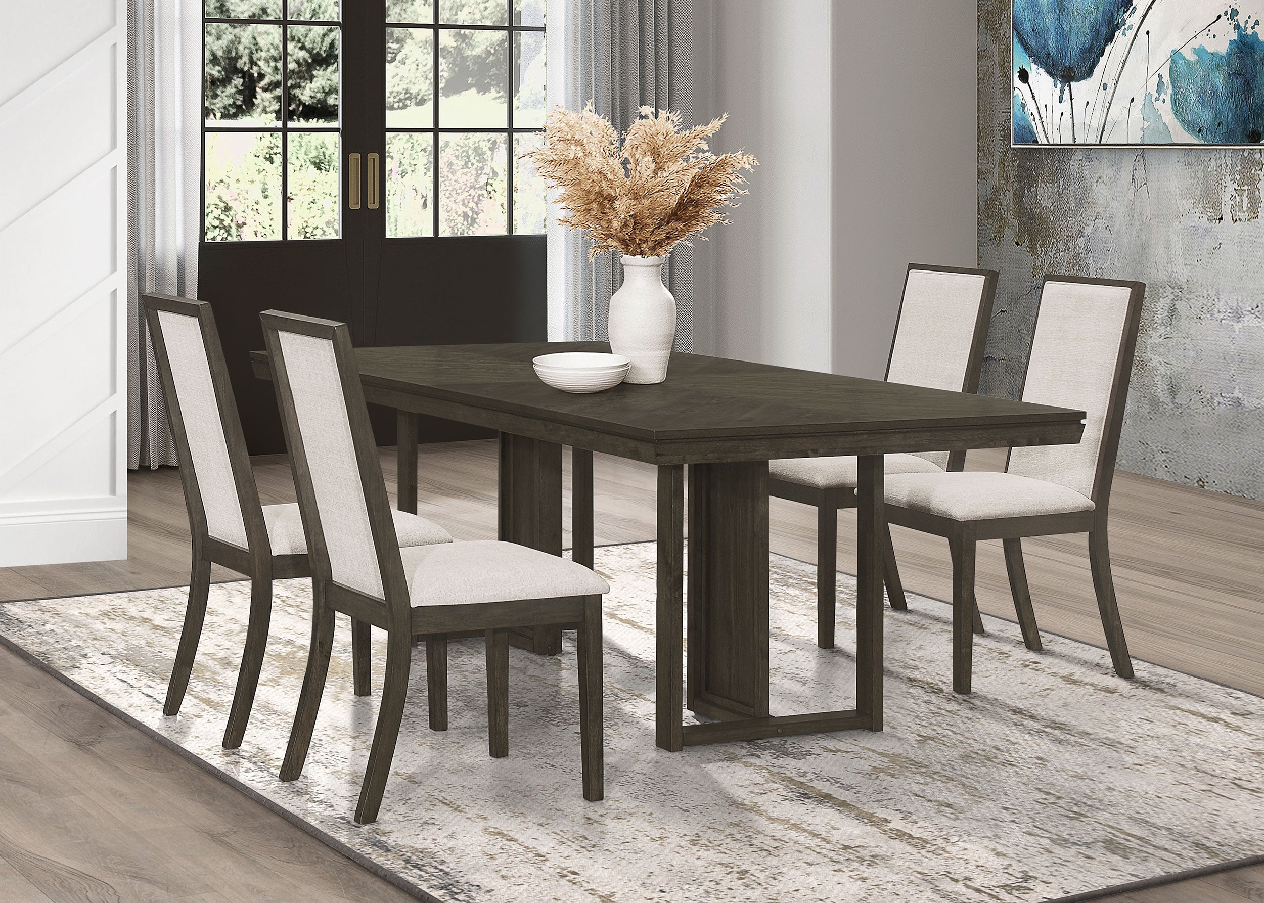 Kelly  Rectangular Dining Table Set Beige and Dark Grey