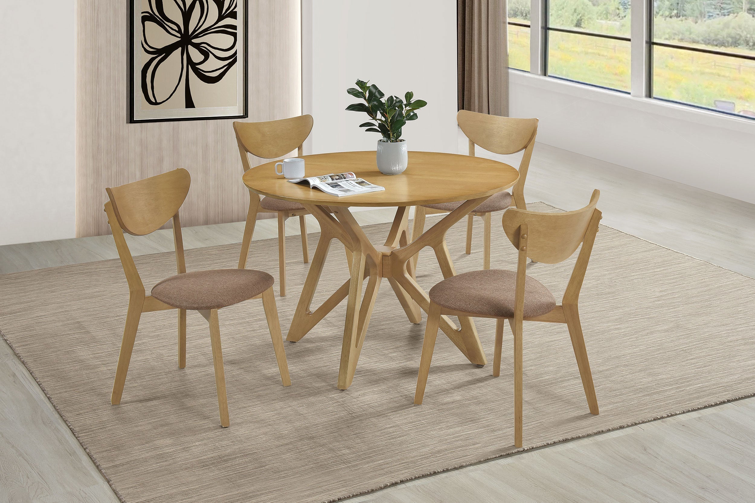 Elowen  Round Solid Wood Dining Set Light Walnut