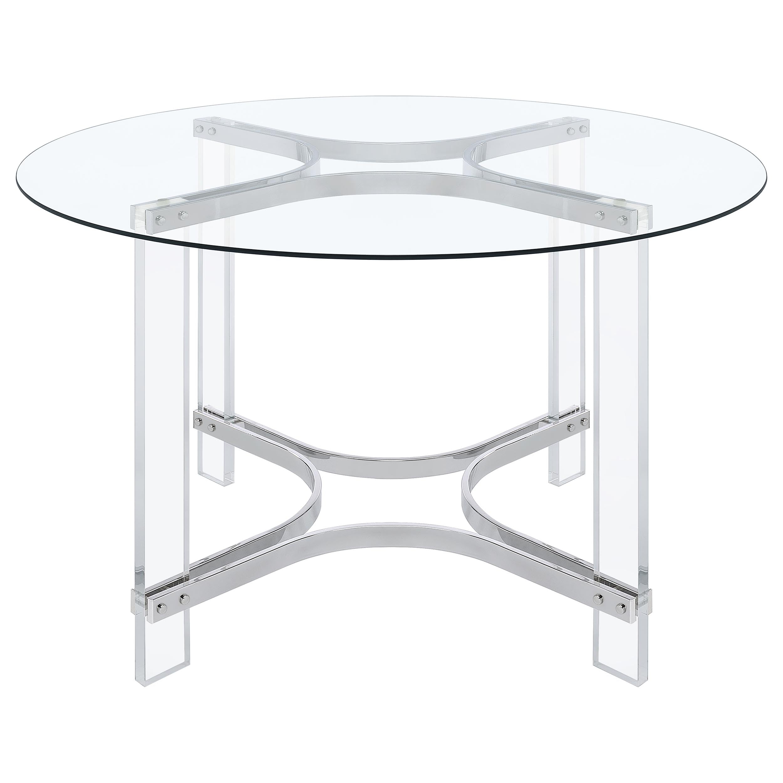 Adino 47-inch Round Glass Top Acrylic Dining Table Chrome