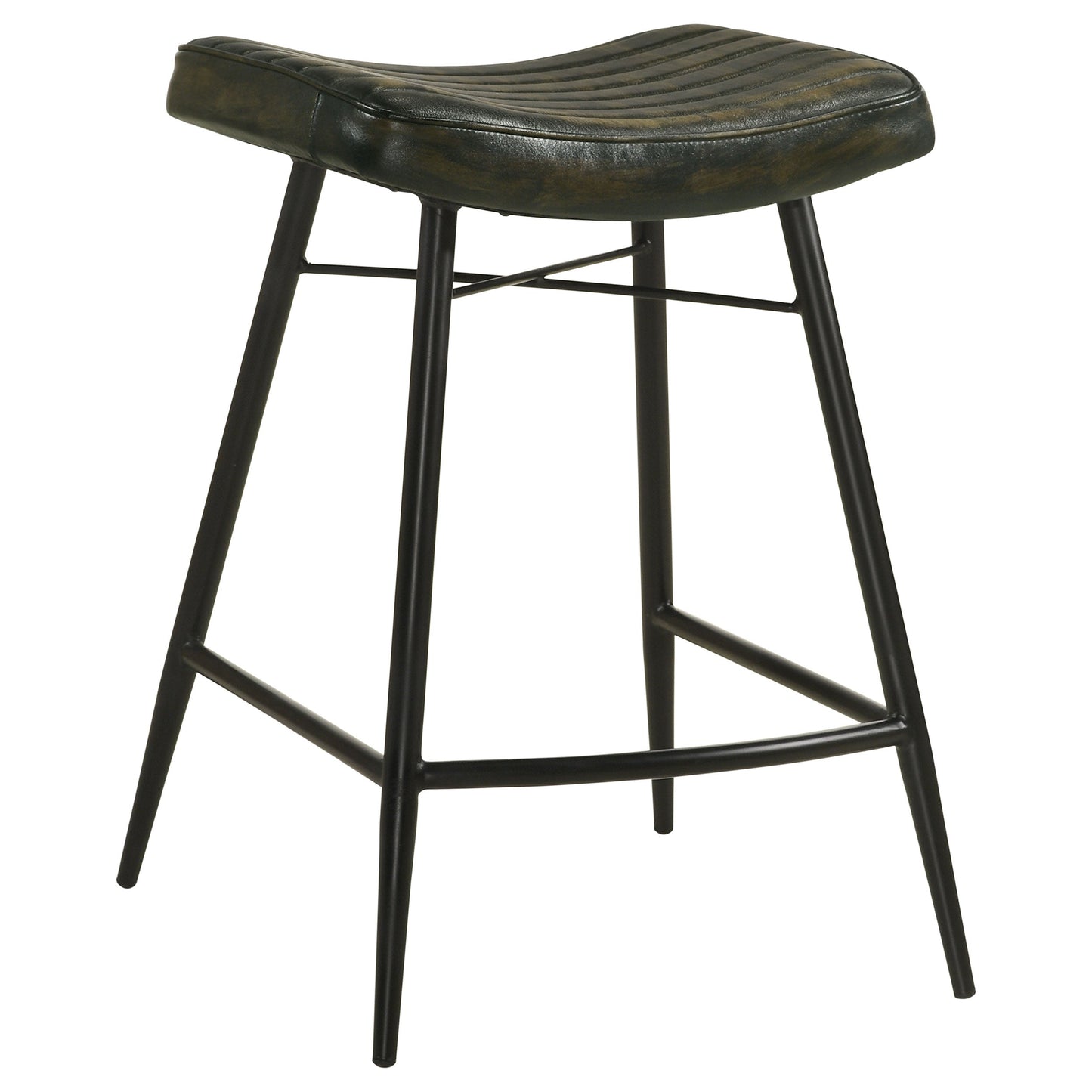 Coaster Bayu Leather Upholstered Saddle Seat Backless Bar Stool Antique Espresso and Black (Set of 2) Counter Height