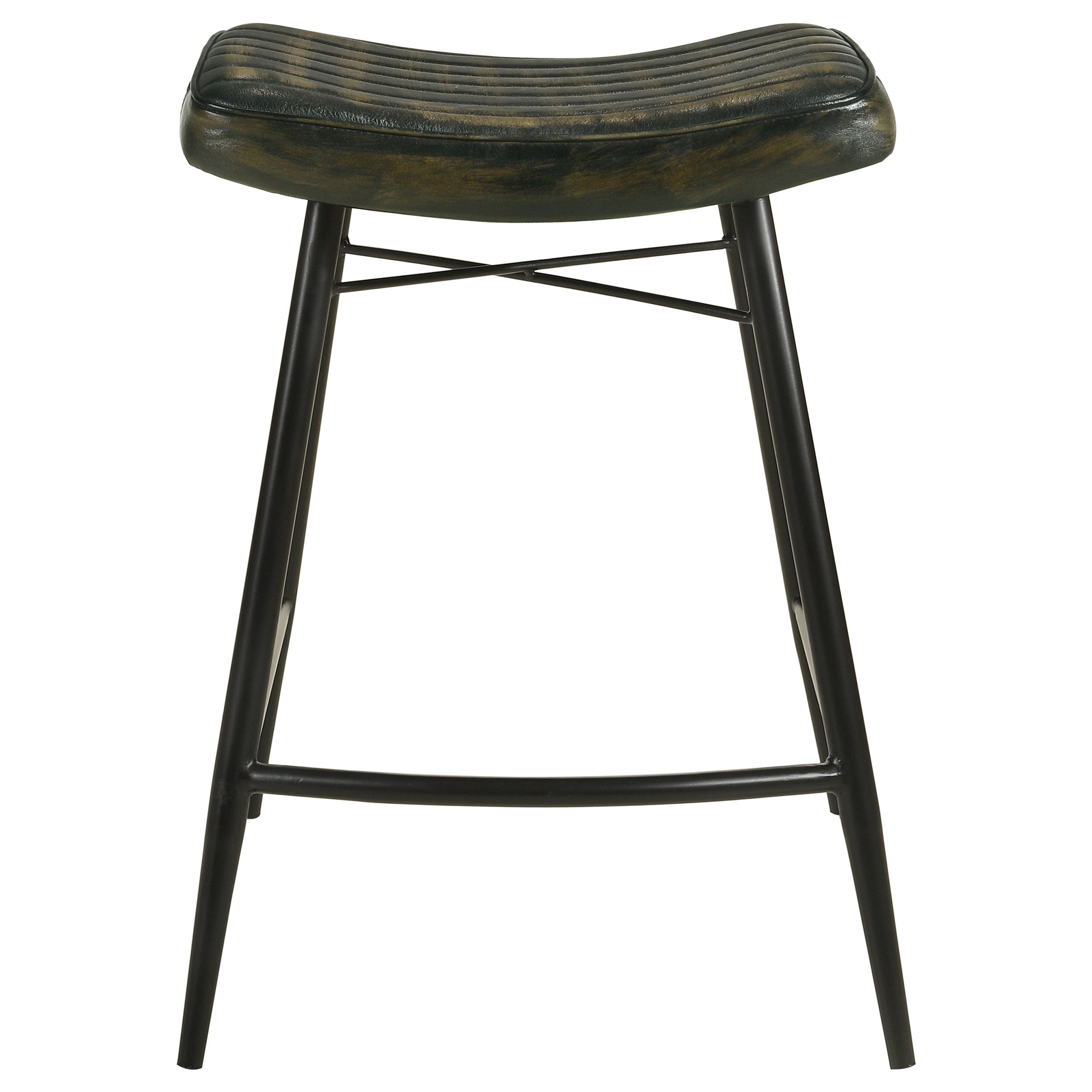 Bayu Leather Upholstered Saddle Seat Backless Bar Stool Antique Espresso and Black (Set of 2)