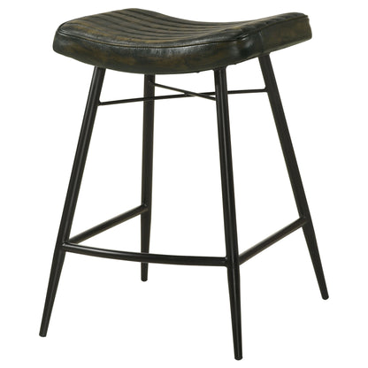 Coaster Bayu Leather Upholstered Saddle Seat Backless Bar Stool Antique Espresso and Black (Set of 2) Counter Height