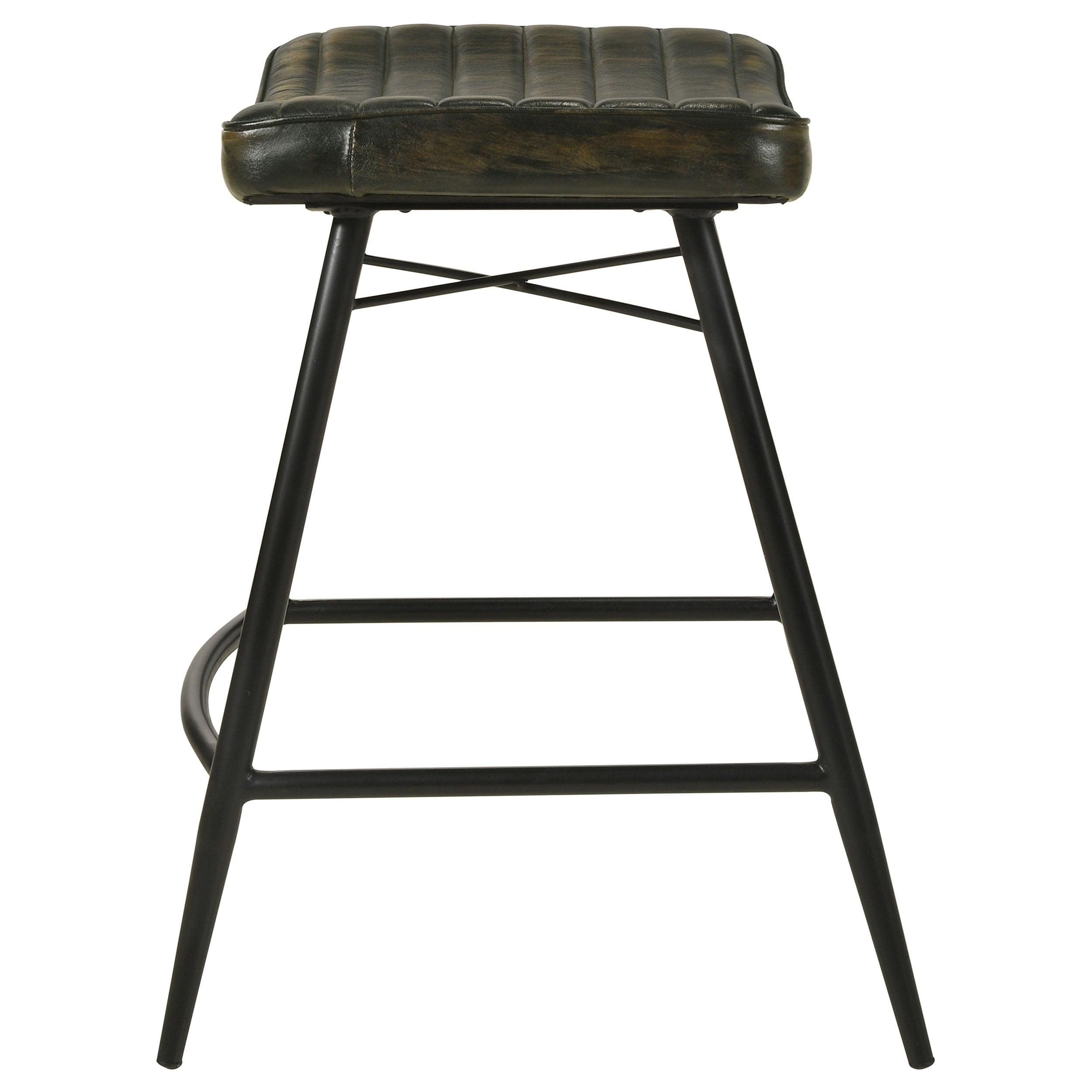 Bayu Leather Upholstered Saddle Seat Backless Bar Stool Antique Espresso and Black (Set of 2)