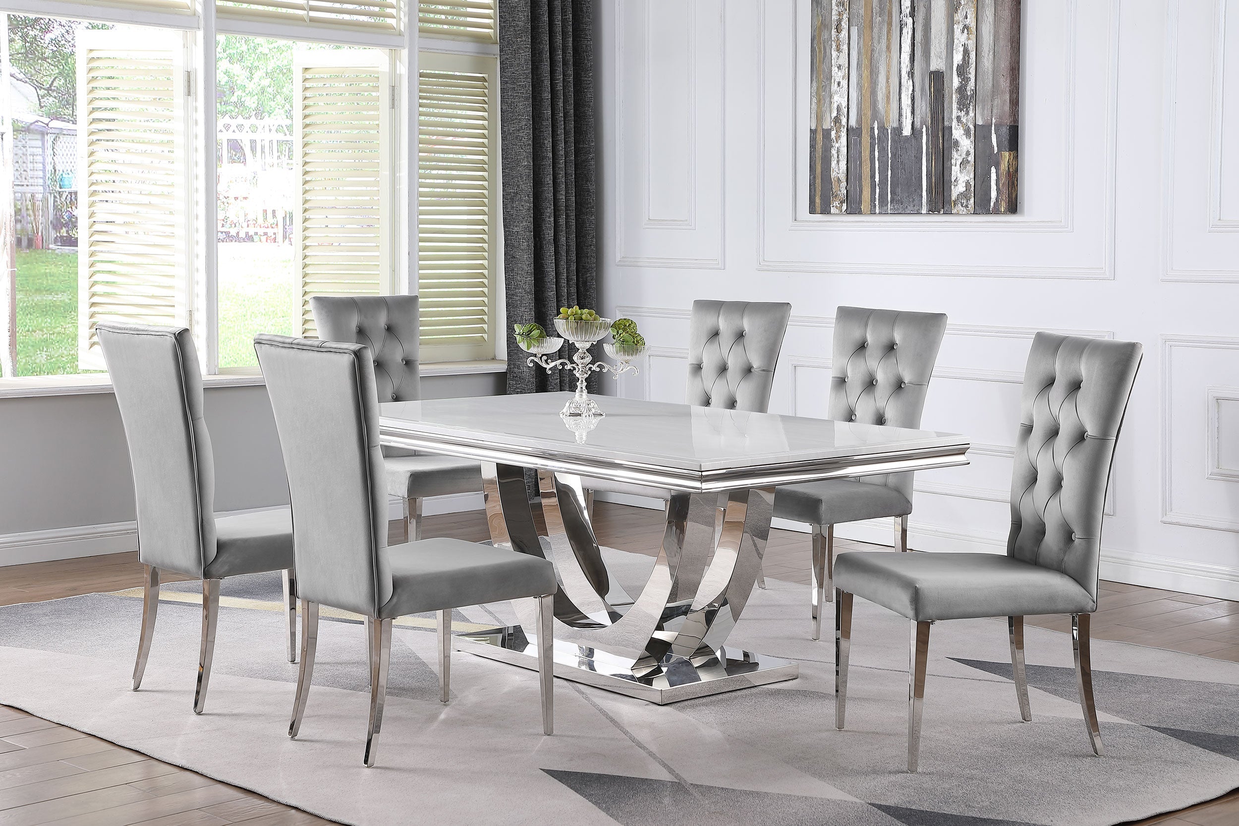 Kerwin  Dining Room Set White and Chrome