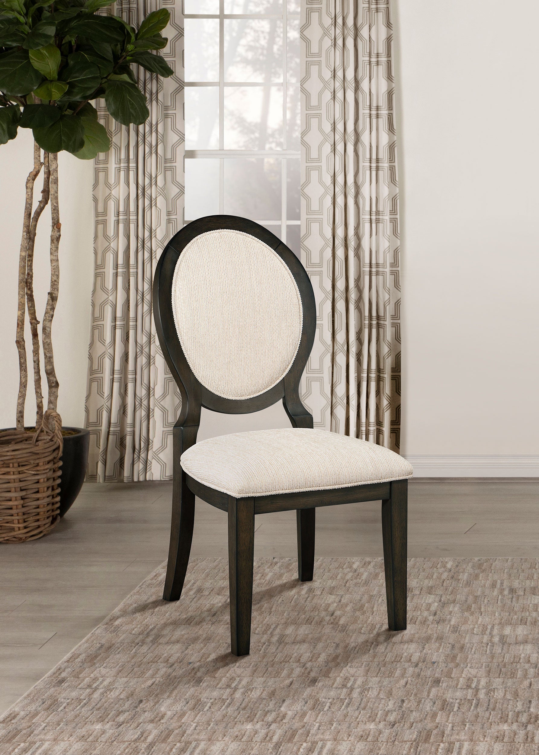 Twyla Upholstered Oval Back Dining Side Chairs Cream and Dark Cocoa (Set of 2)