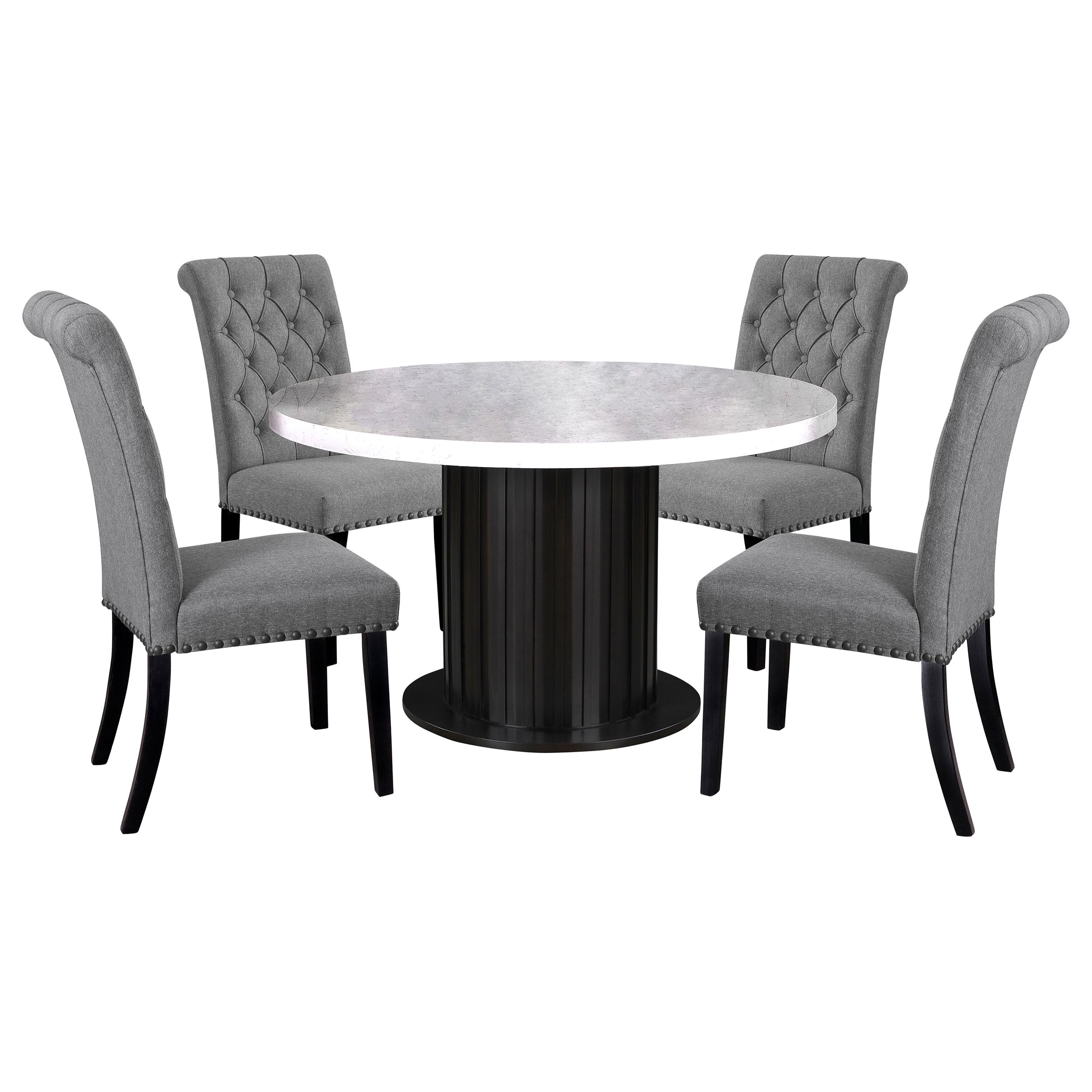 Sherry  Round Dining Set with Grey Fabric Chairs