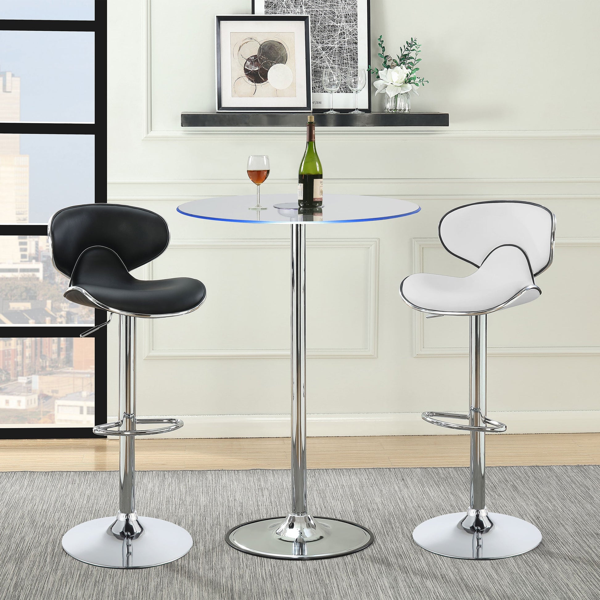 Coaster Edenton Upholstered Adjustable Height Bar Stools Black and Chrome (Set of 2) White