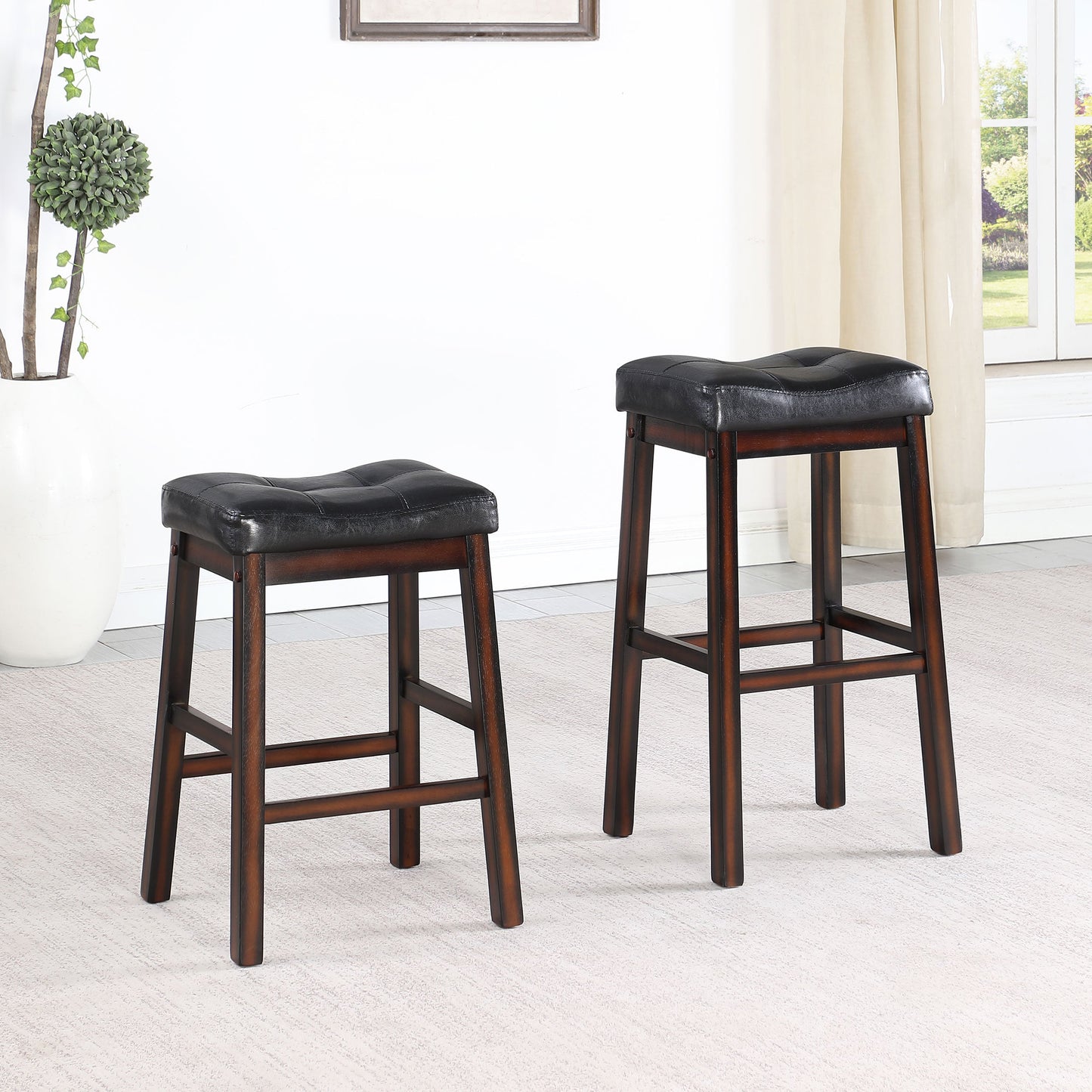 Coaster Donald Upholstered Bar Stools Black and Cappuccino (Set of 2) Counter Height