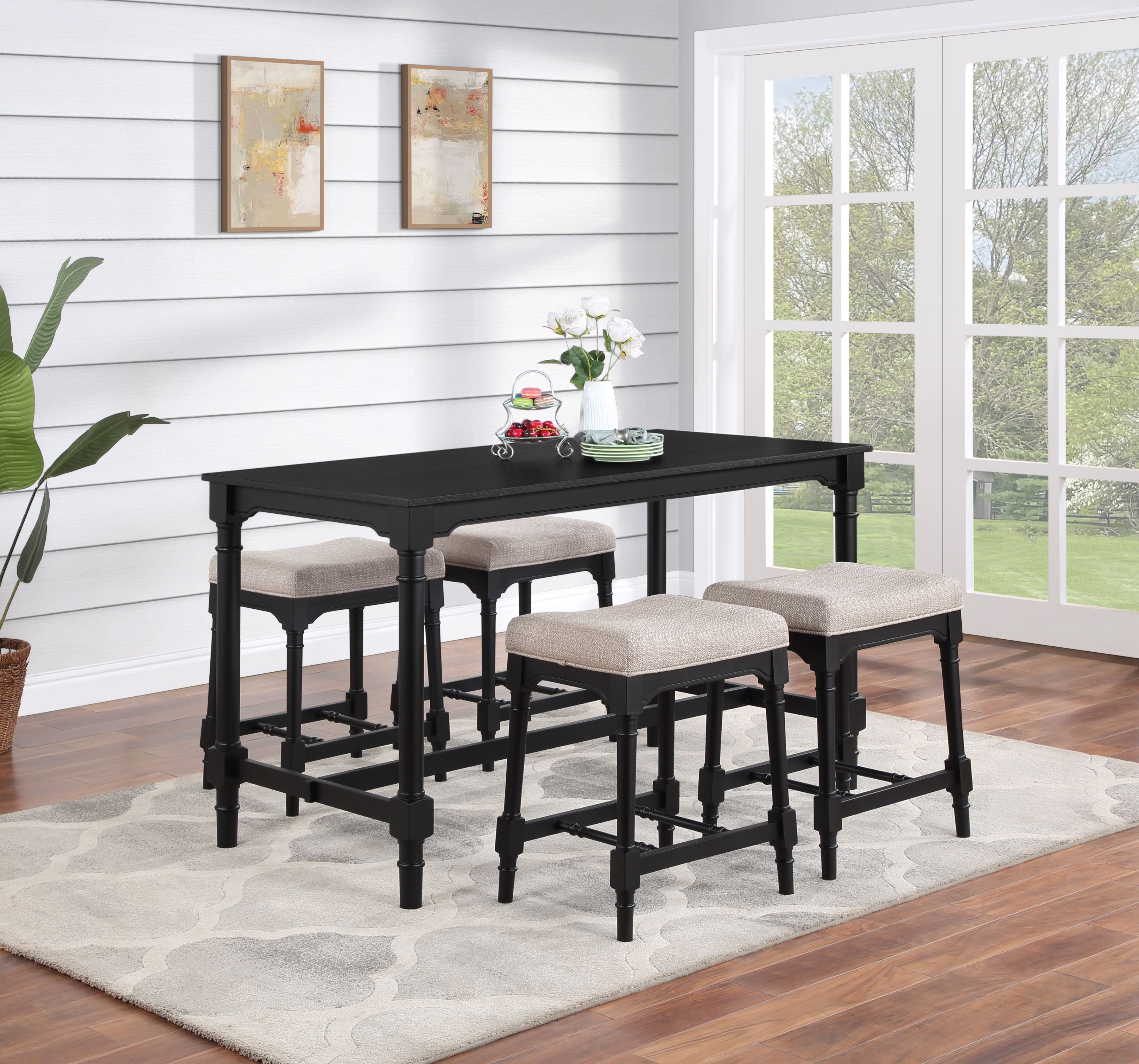 Martina  Rectangular Spindle Leg Counter Height Dining Set Oatmeal and Black