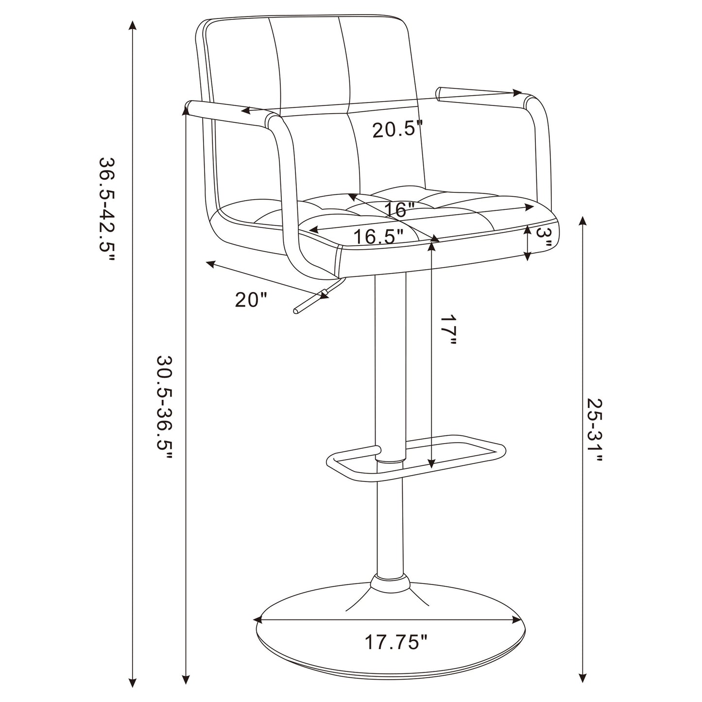 Coaster Palomar Adjustable Height Bar Stool Black and Chrome White