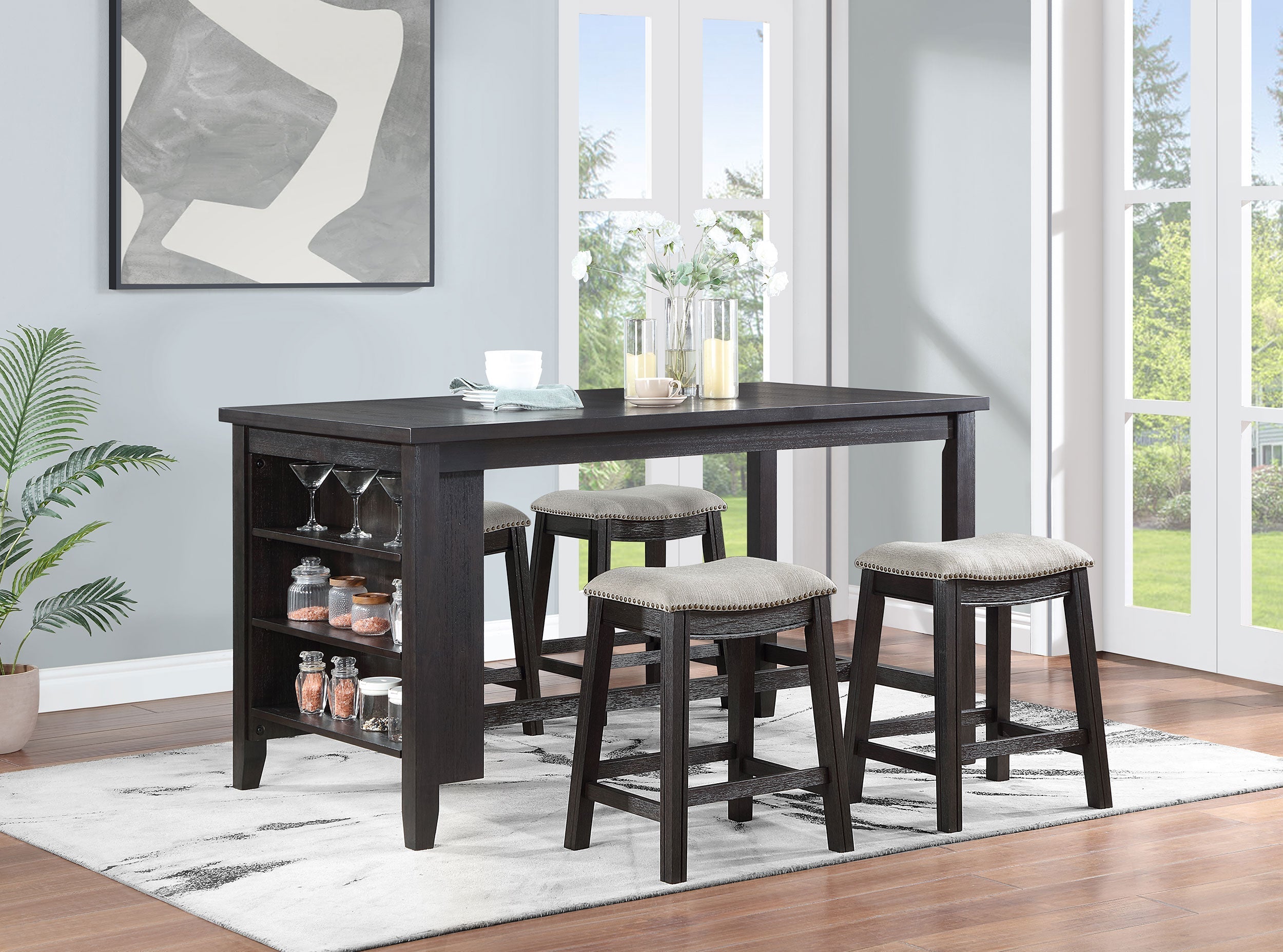 Elliston  Rectangular Counter Height Dining Set Dark Grey and Beige