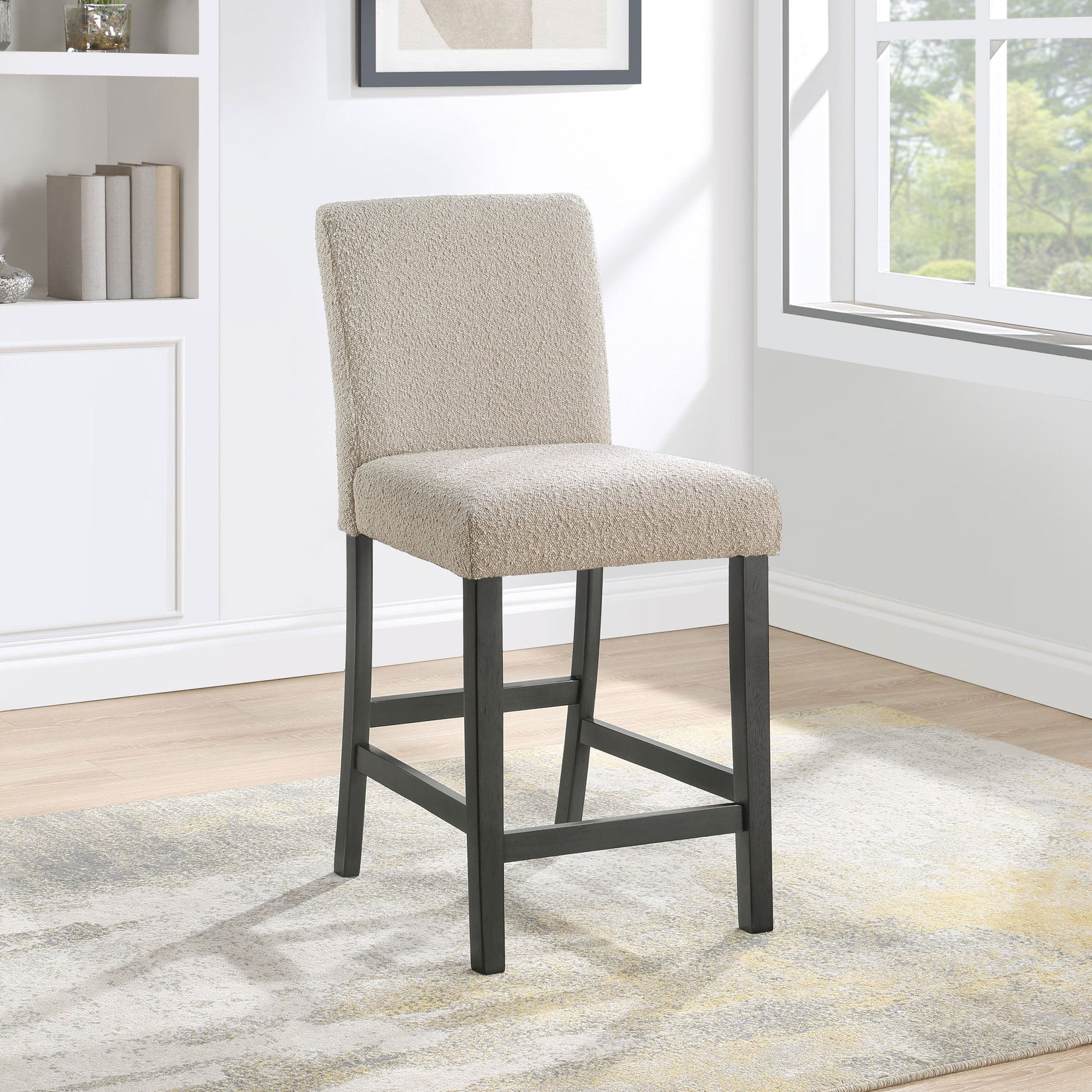 Coaster Alba Boucle Upholstered Counter Height Dining Chair White and Charcoal Grey (Set of 2) Grey