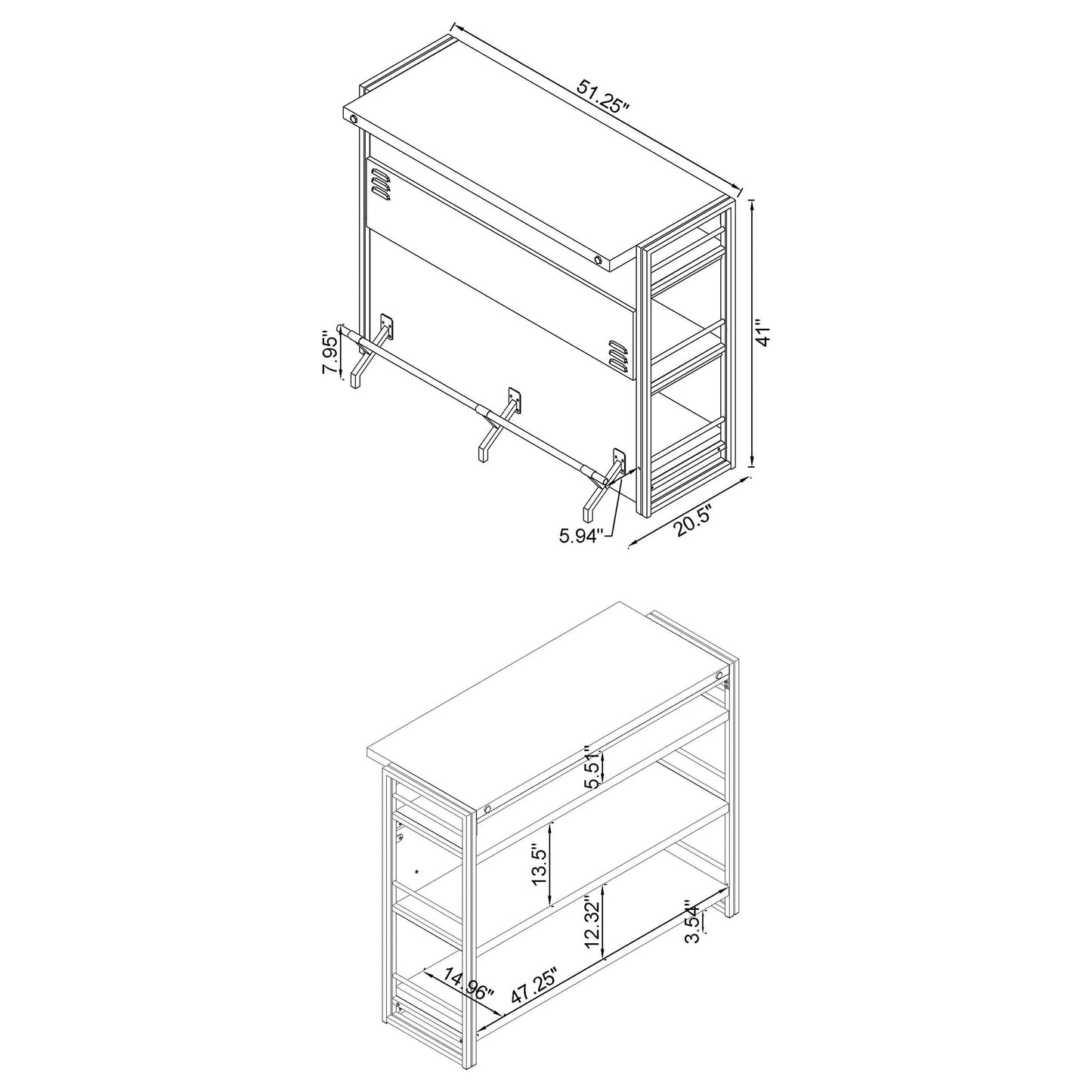 Renaldi Bar Unit with Stemware Rack Antique Nutmeg