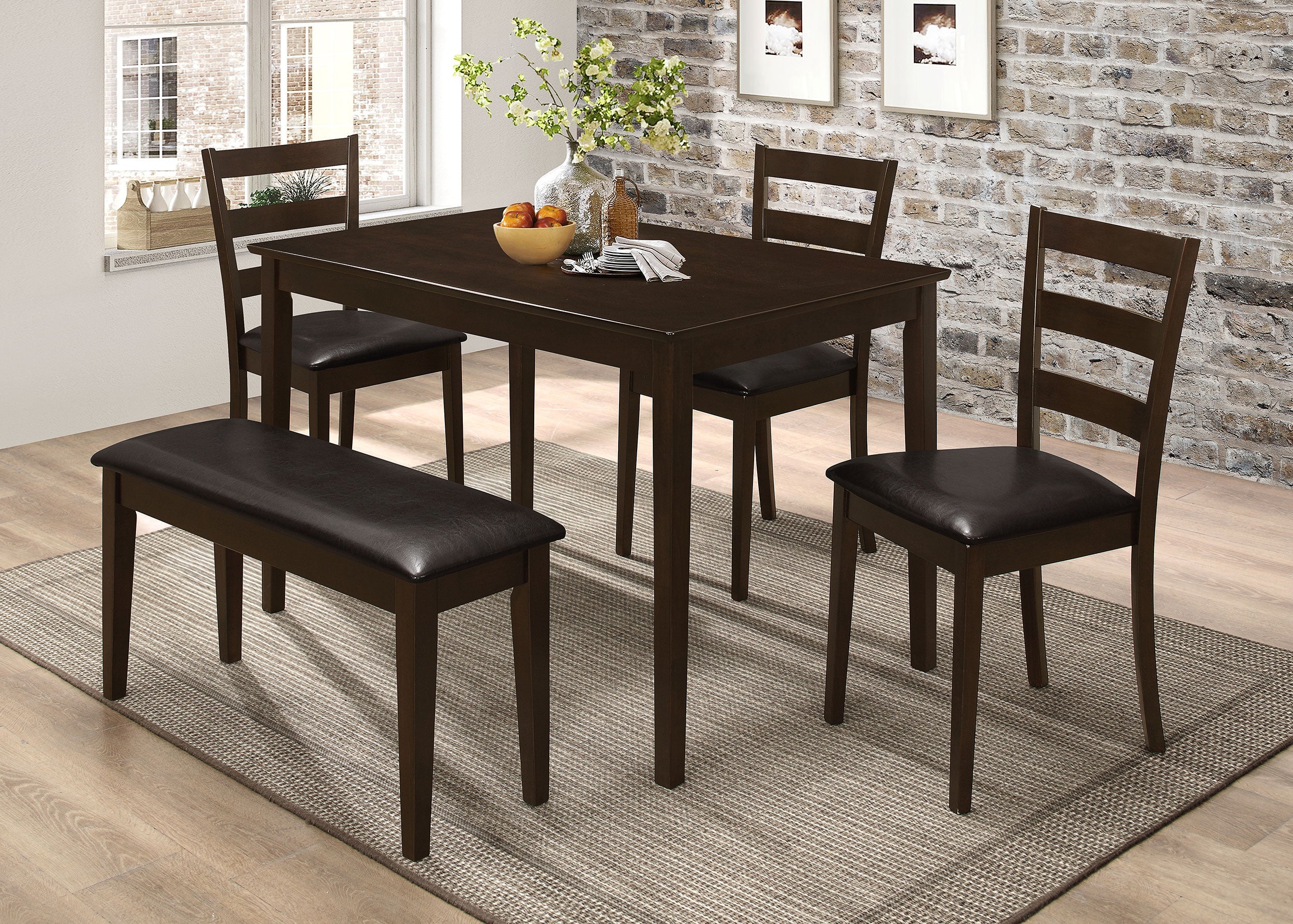 Guillen  Dining Set with Bench Cappuccino and Dark Brown