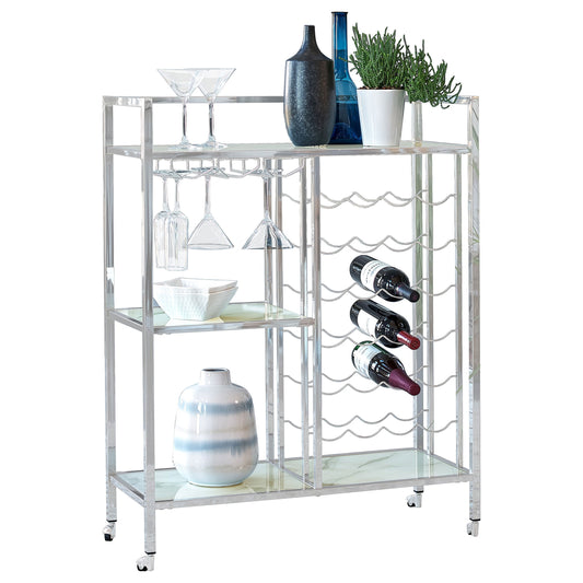 Derion Glass Shelf Serving Cart with Casters Chrome