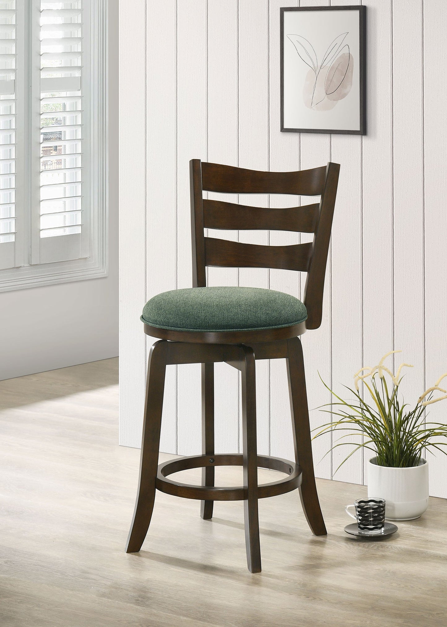 Coaster Murphy Ladder Back Counter Height Swivel Bar Stool Dark Cherry and Hunter Green Counter Height