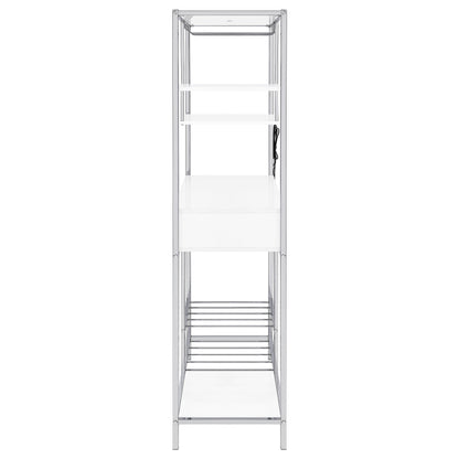 Figueroa 5-shelf Wine Cabinet with Storage Drawer White High Gloss and Chrome