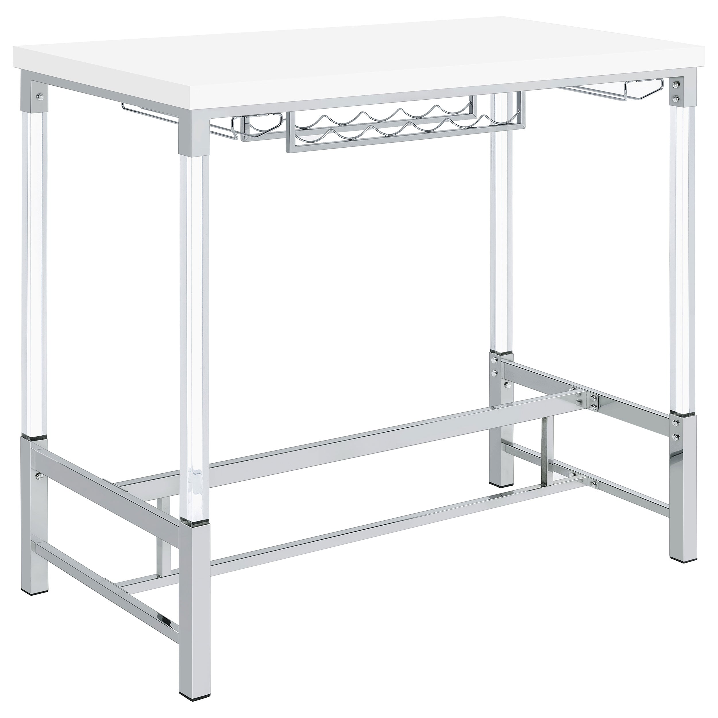 Norcrest Pub Height Bar Table with Acrylic Legs and Wine Storage White High Gloss