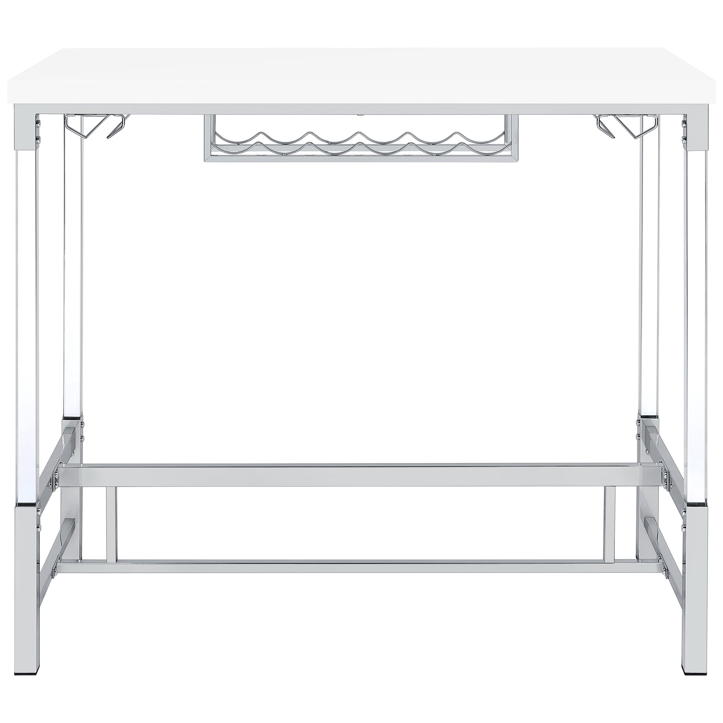 Norcrest Pub Height Bar Table with Acrylic Legs and Wine Storage White High Gloss