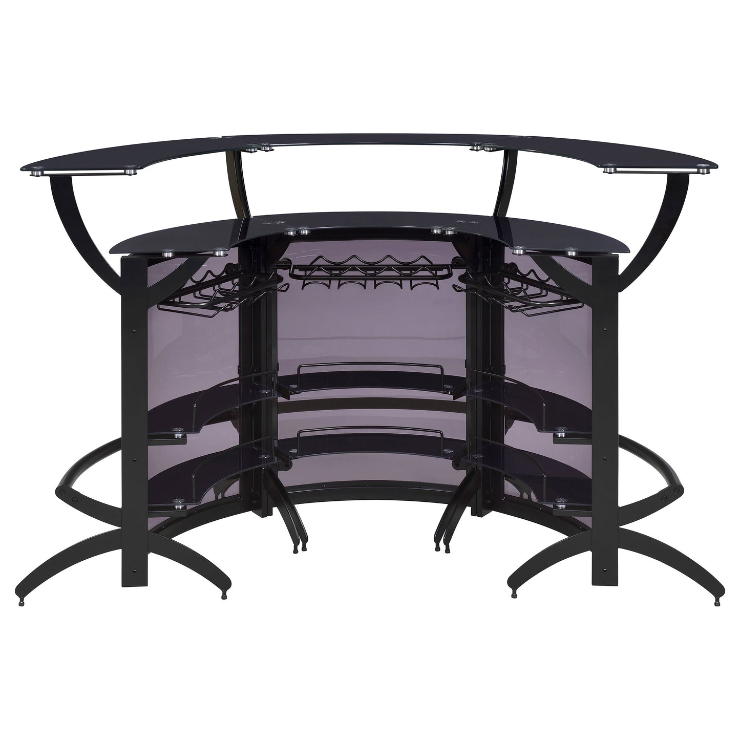 Dallas 2-shelf Curved Home Bar Smoke and Black Glass (Set of 3)