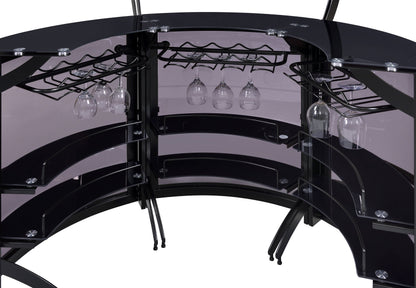 Dallas 2-shelf Curved Home Bar Smoke and Black Glass (Set of 3)