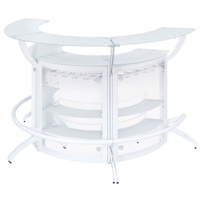 Dallas 2-shelf Curved Home Bar White and Frosted Glass (Set of 3)