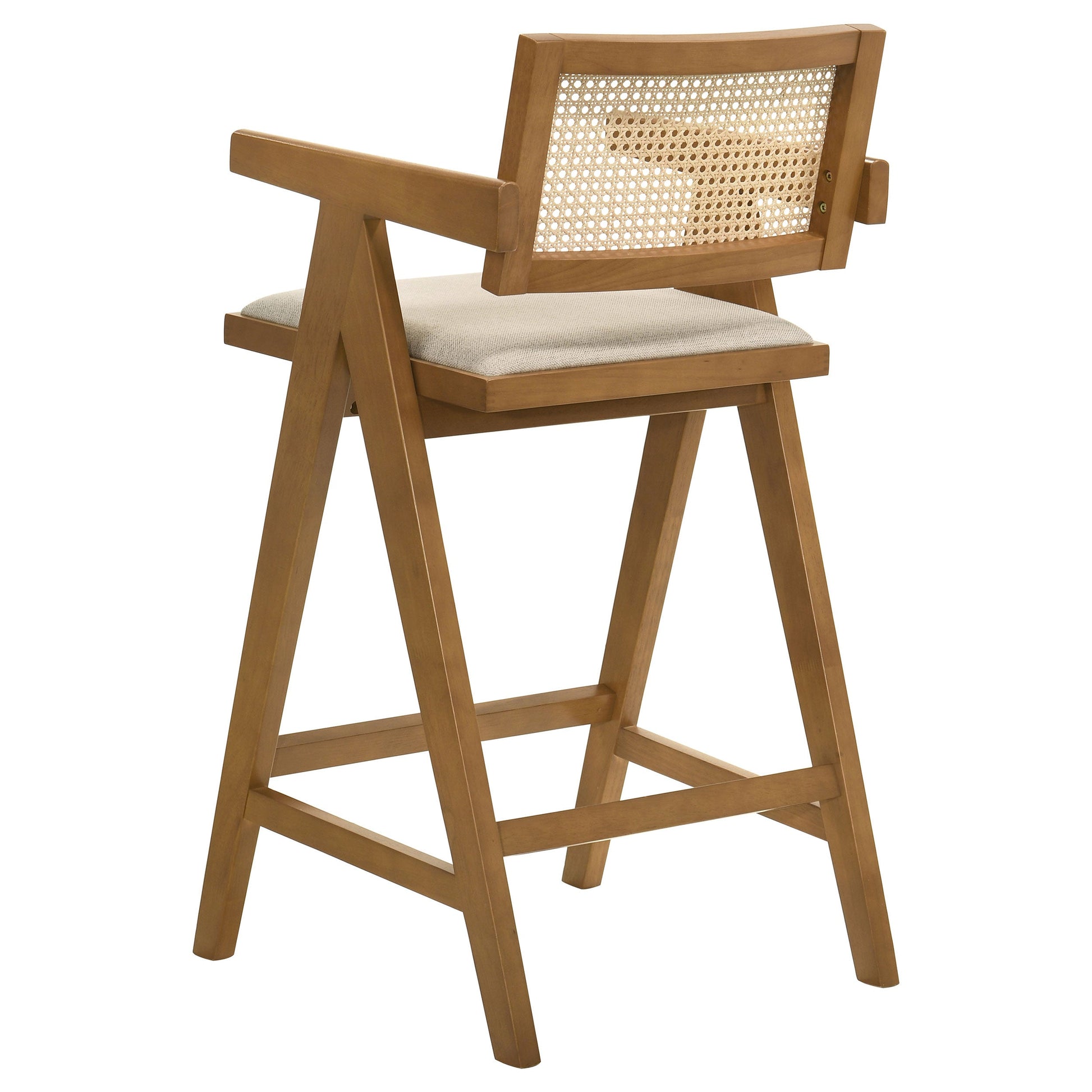 Coaster Kane Solid Wood Bar Stool with Woven Rattan Back and Upholstered Seat Light Walnut (Set of 2) Default Title