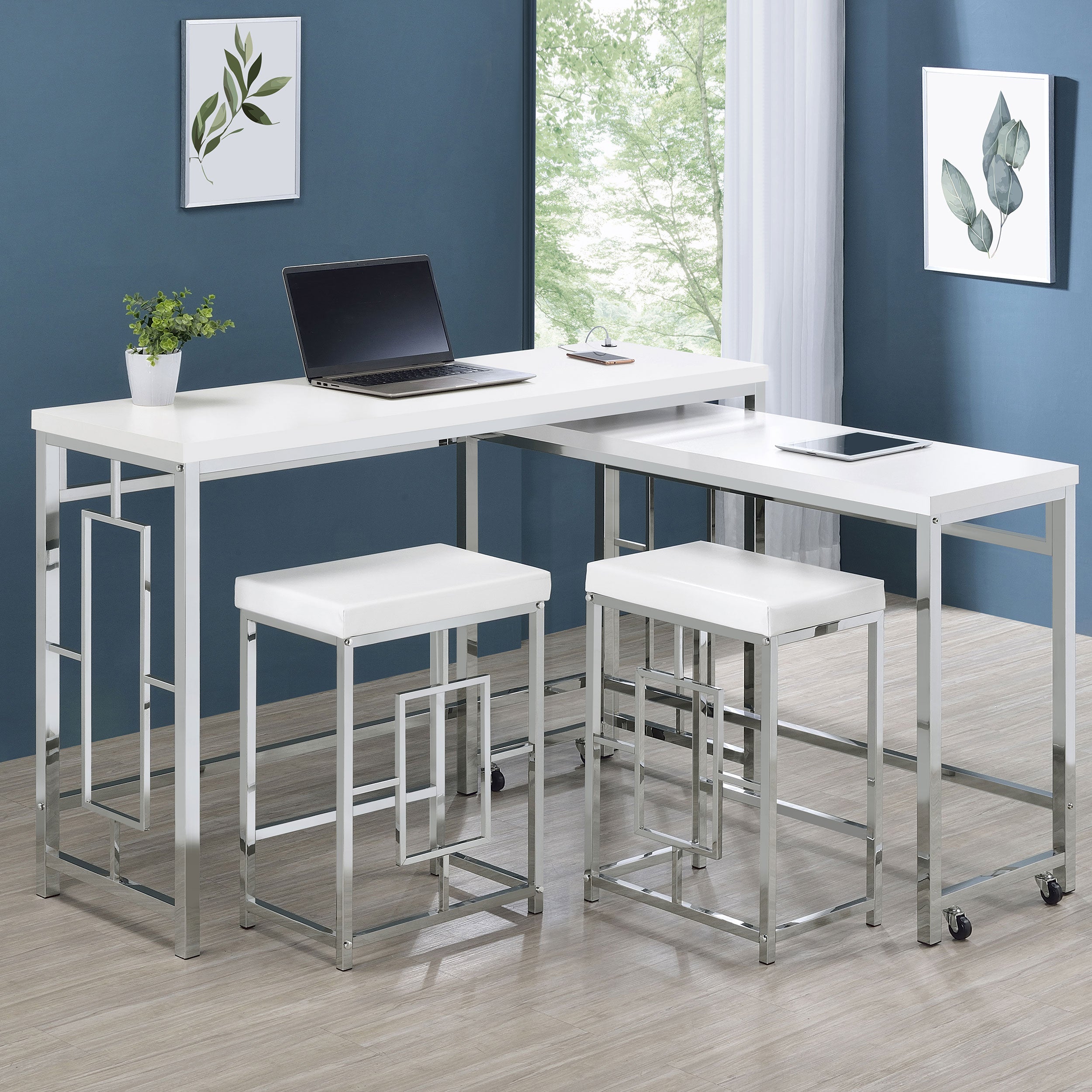 Jackson  Multipurpose Counter Height Table Set White and Chrome