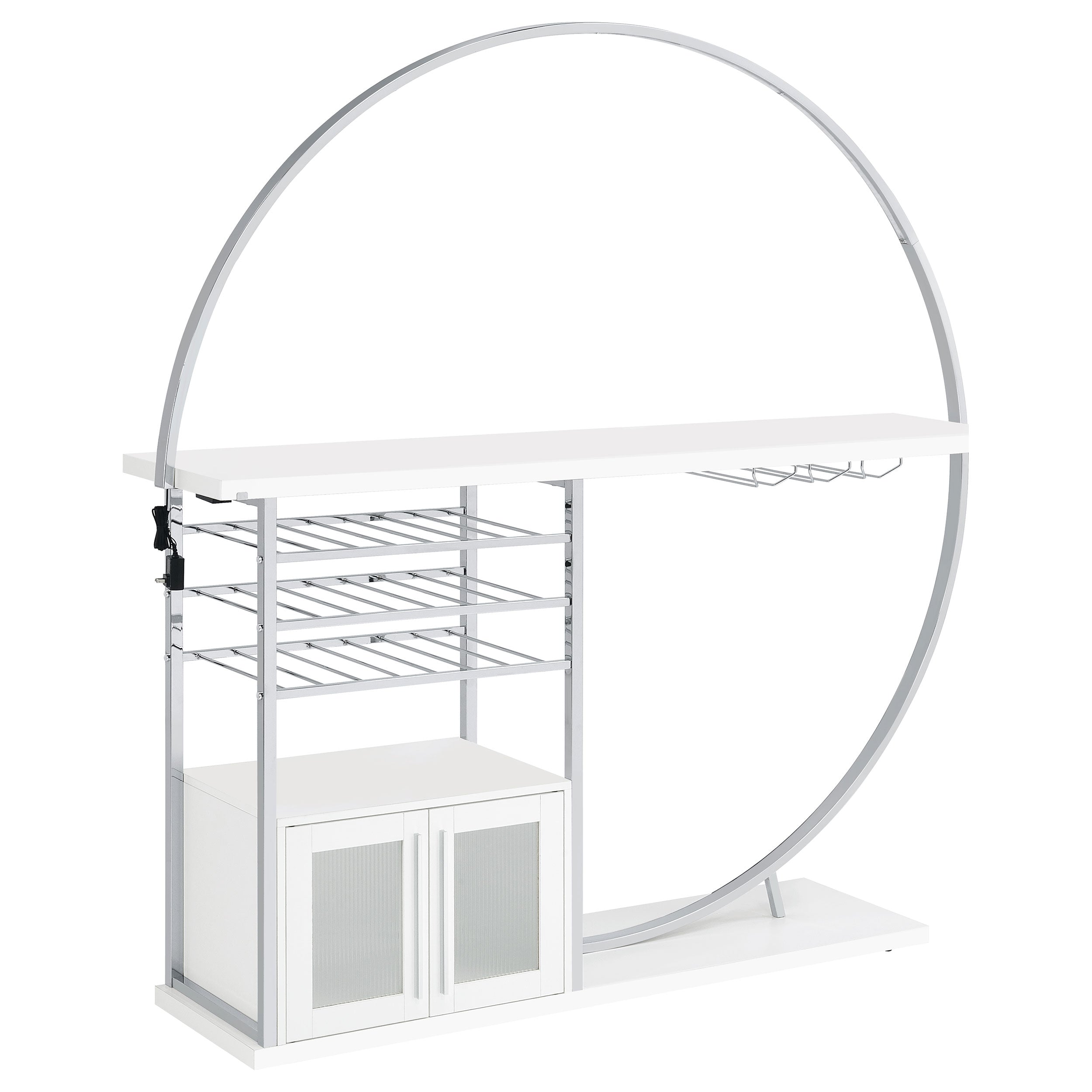 Risley 2-door Circular LED Home Bar with Wine Storage White High Gloss