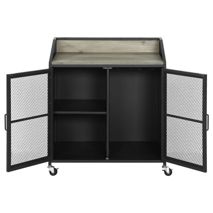 Arlette Wine Cabinet with Wire Mesh Doors Grey Wash and Sandy Black