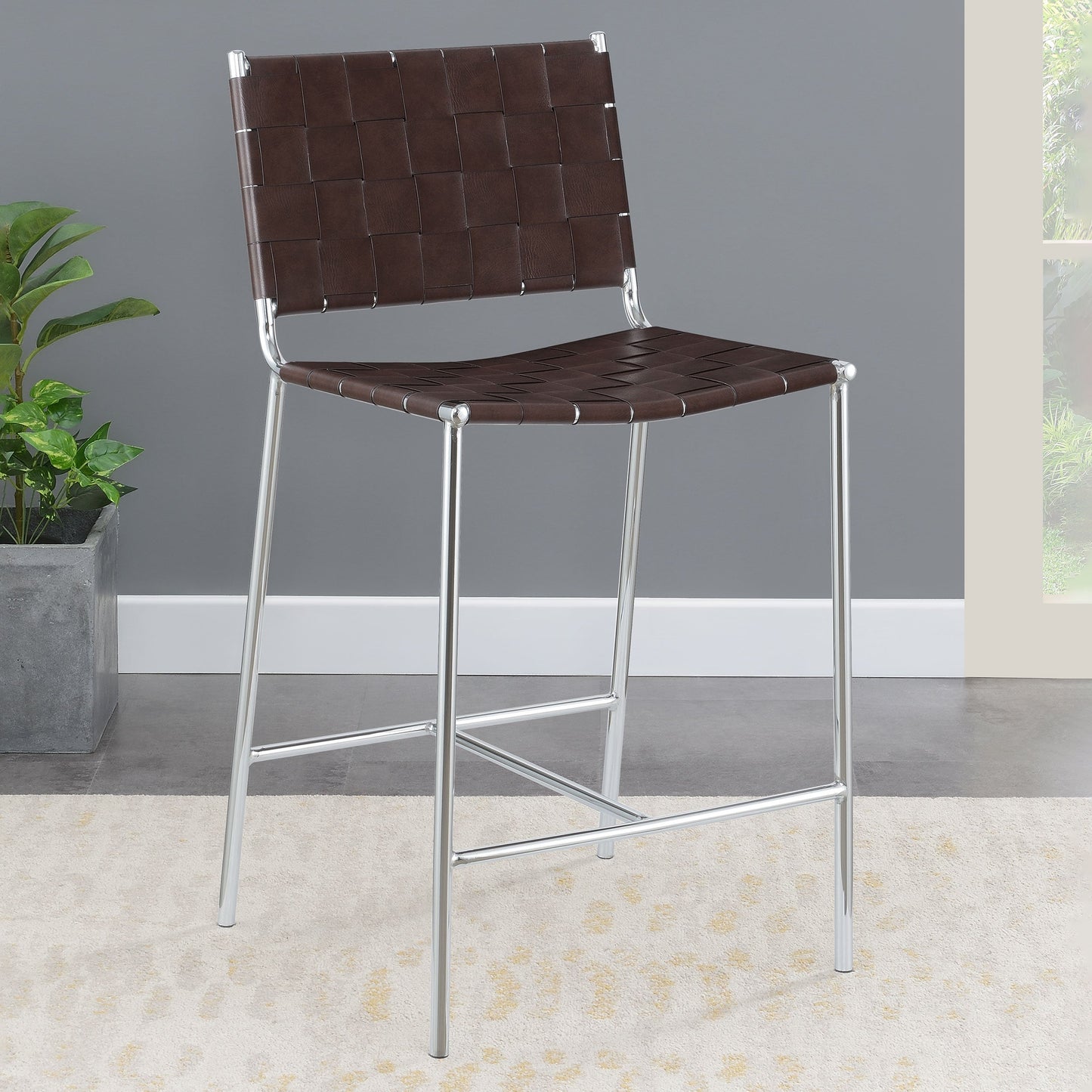 Adelaide Upholstered Counter Height Stool Brown and Chrome