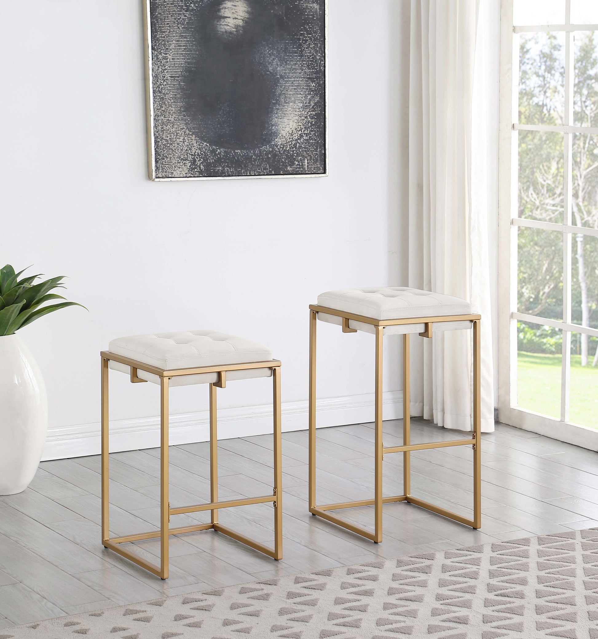 Coaster Nadia Square Padded Seat Bar Stool (Set of 2) Beige and Gold Counter Height