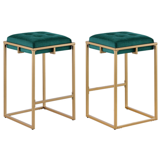 Nadia Upholstered Backless Counter Stool Green (Set of 2)