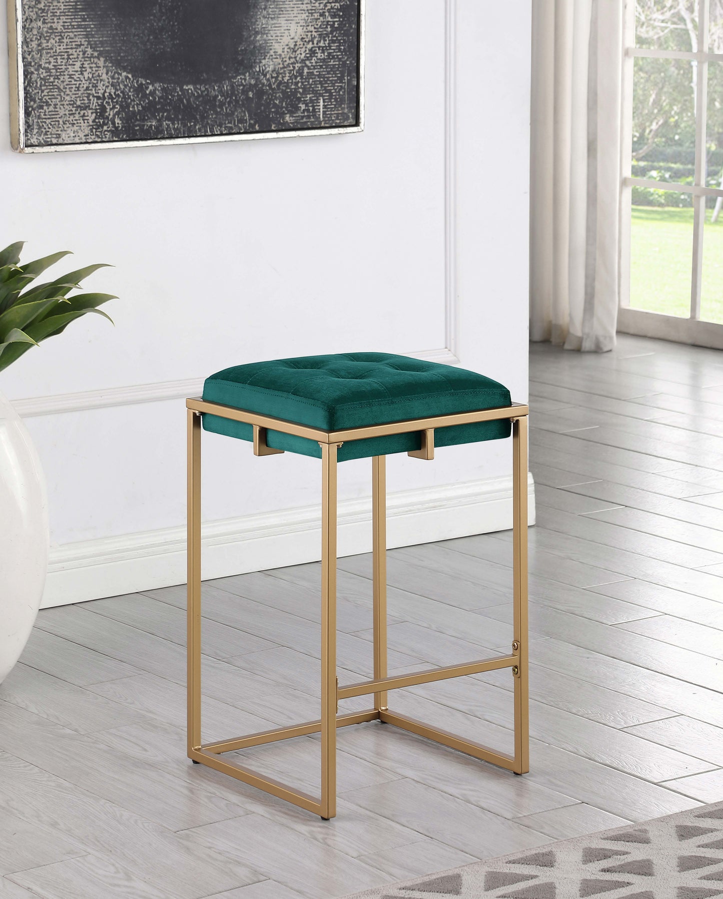 Nadia Upholstered Backless Counter Stool Green (Set of 2)