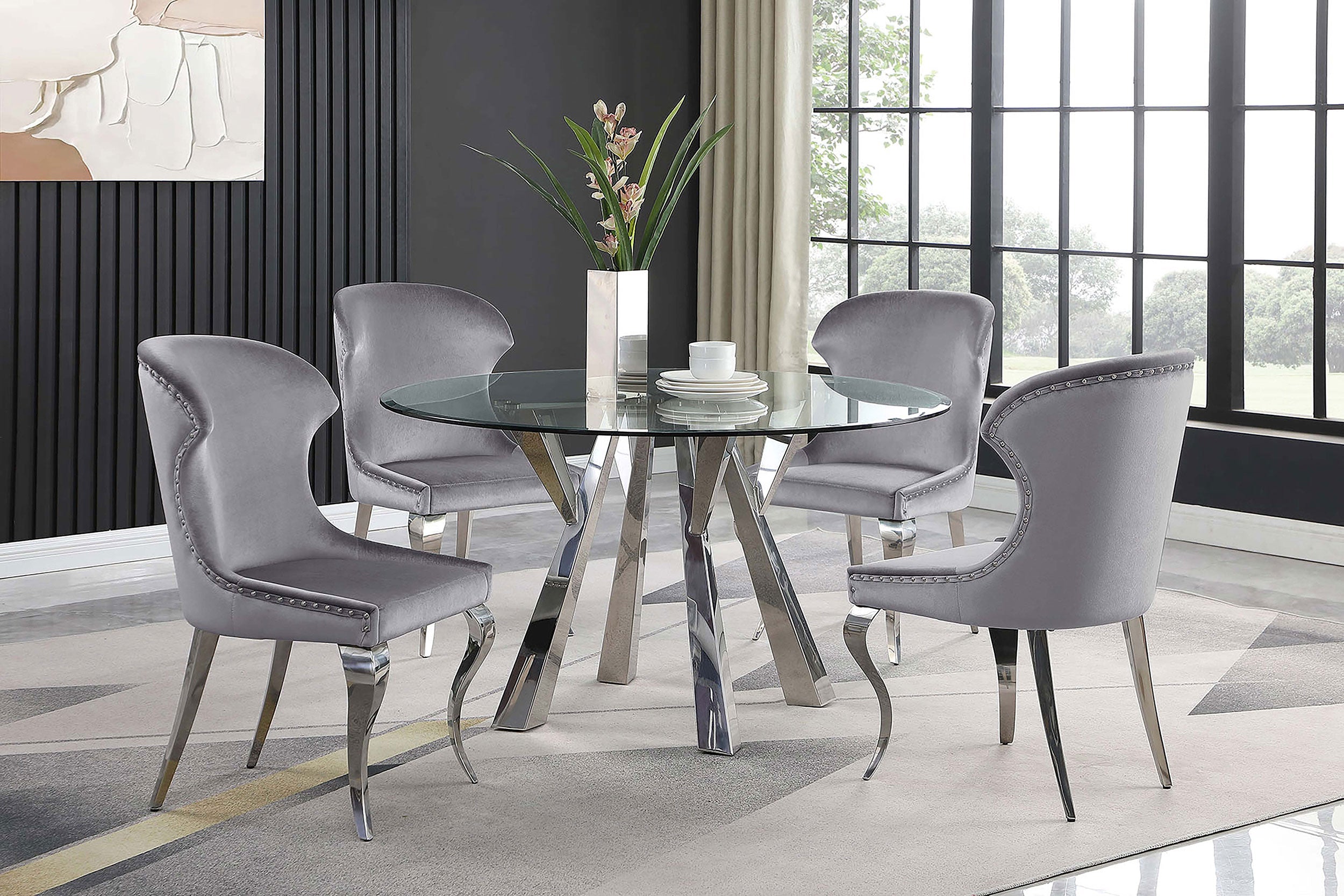 Alaia Round Glass Top Dining Table Clear and Chrome