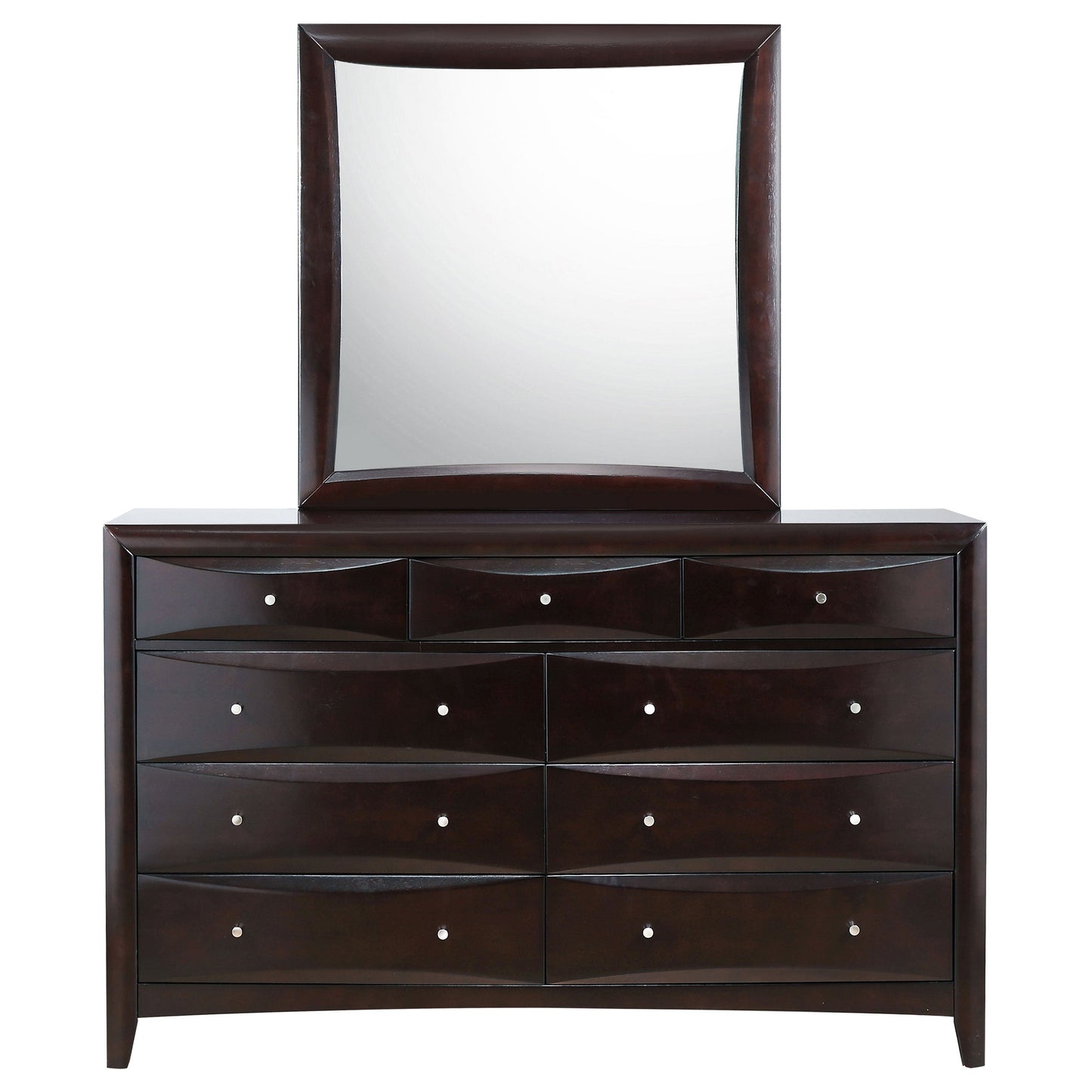 Phoenix 9-drawer Dresser with Mirror Cappuccino